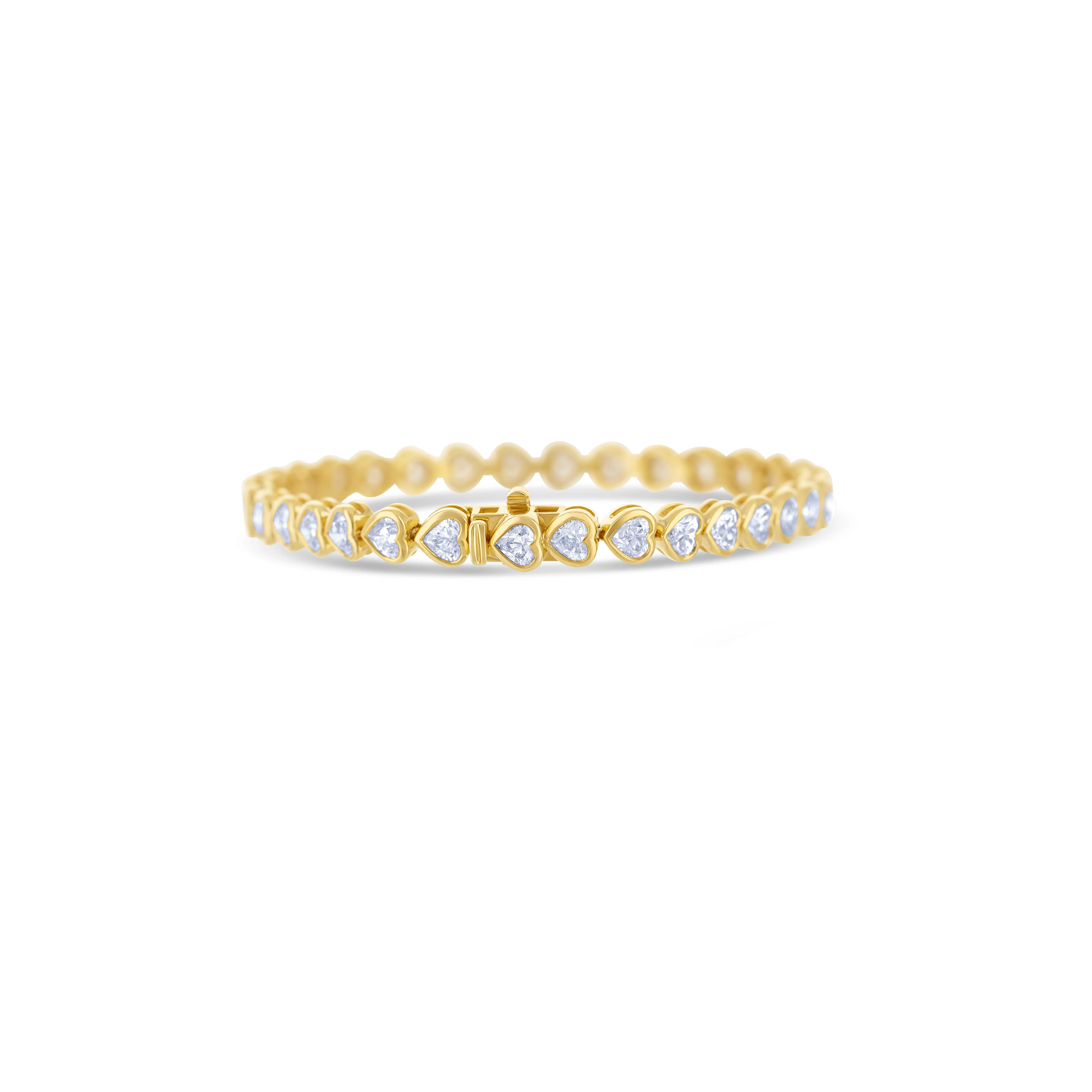 18K Yellow Gold Heart Cut and Bezel Set Diamond Tennis Bracelet - Image 4