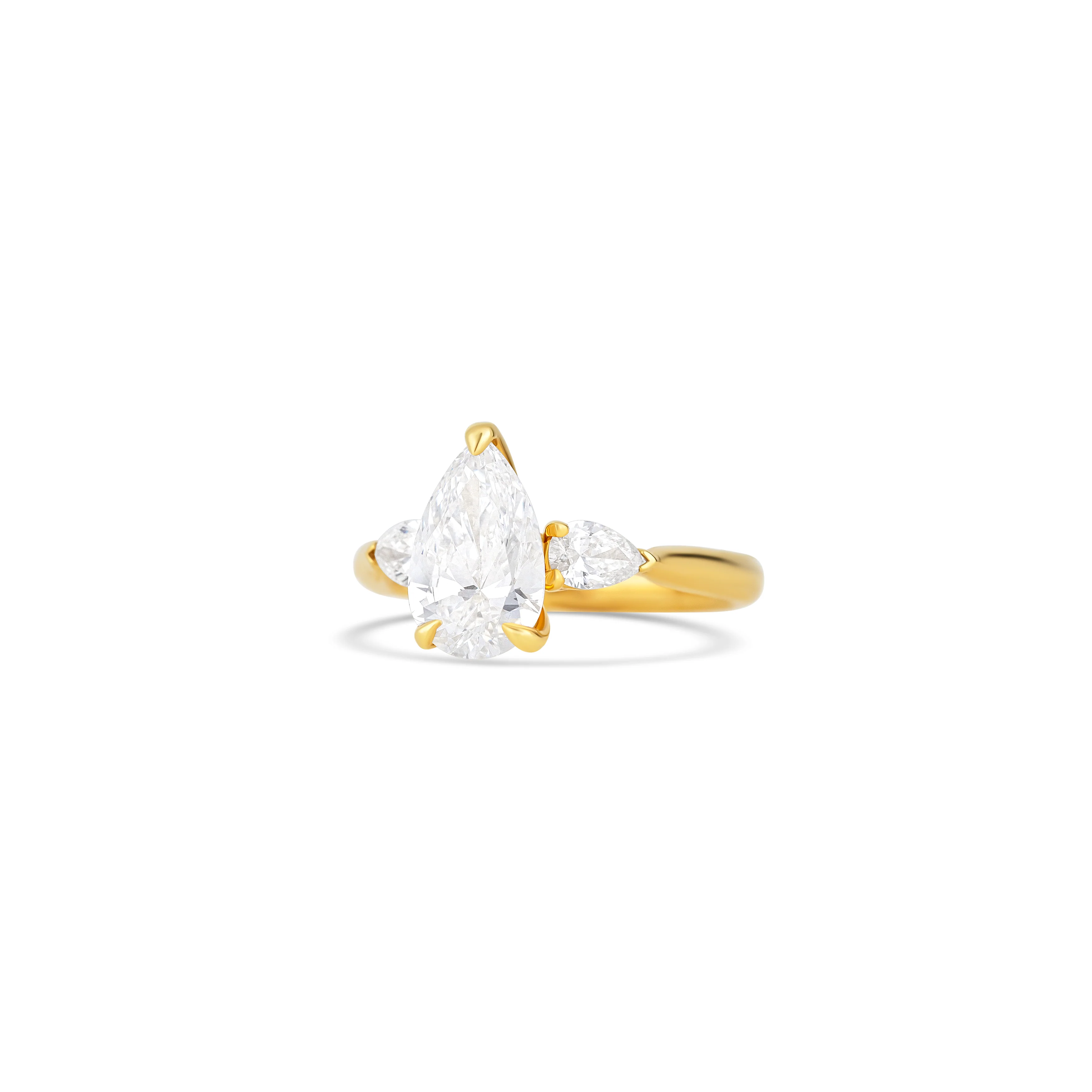 18K Yellow Gold Lab Grown Pear Diamond Engagement Ring 2.05 ct - Image 2