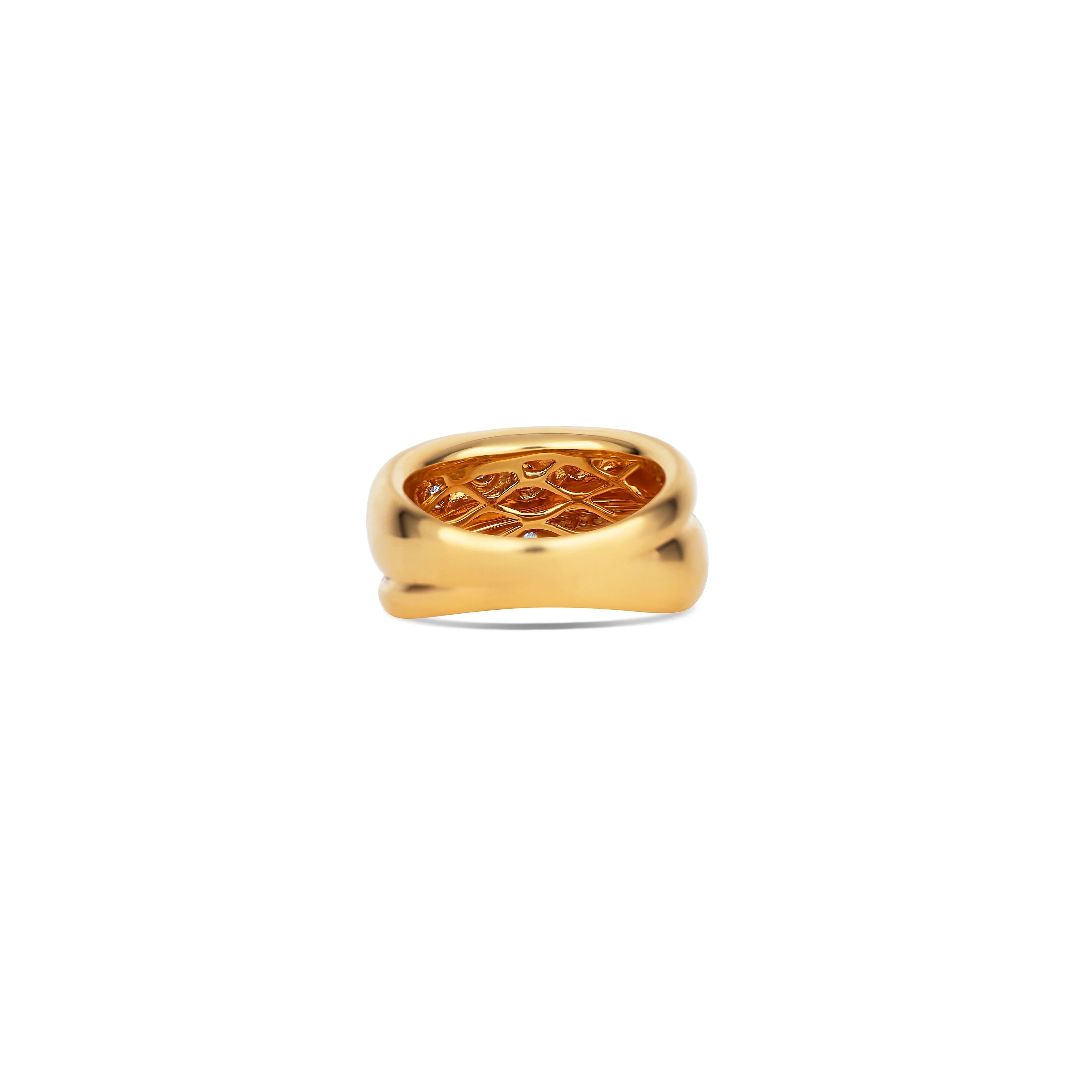 18K Yellow Gold Pave Diamond Inlay Split Ring - Image 4