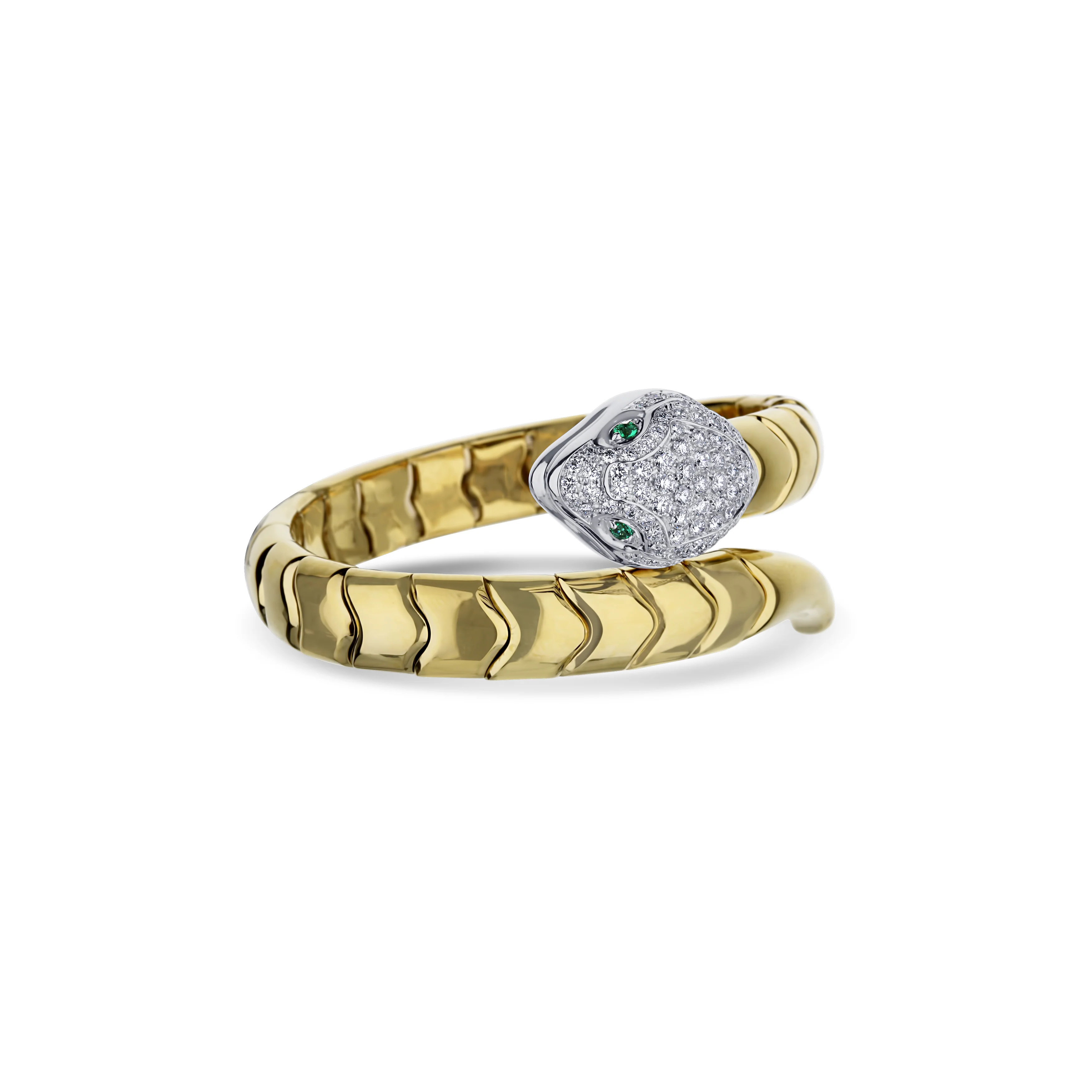 18K Yellow Gold Pavé Diamond Snake Cuff Bracelet - Image 4
