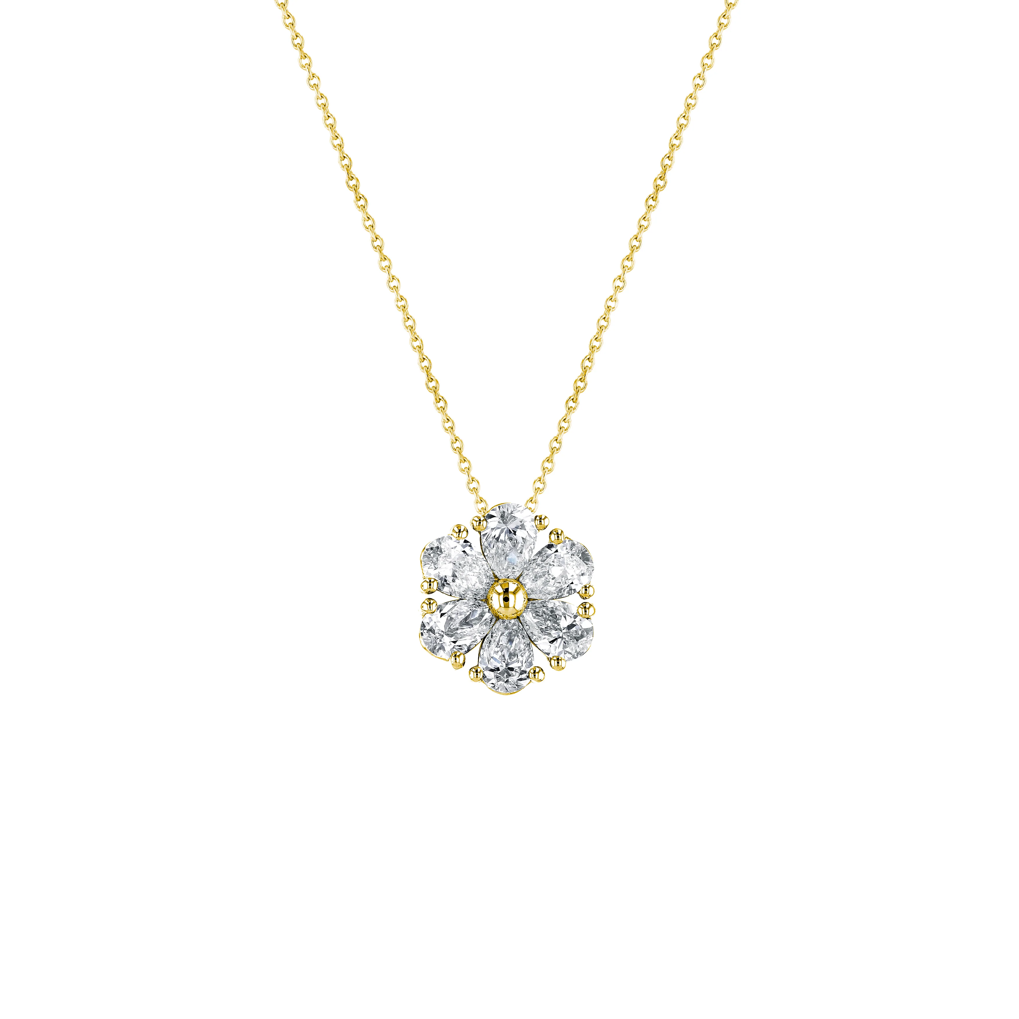 18K Yellow Gold Pear Diamond Flower Necklace