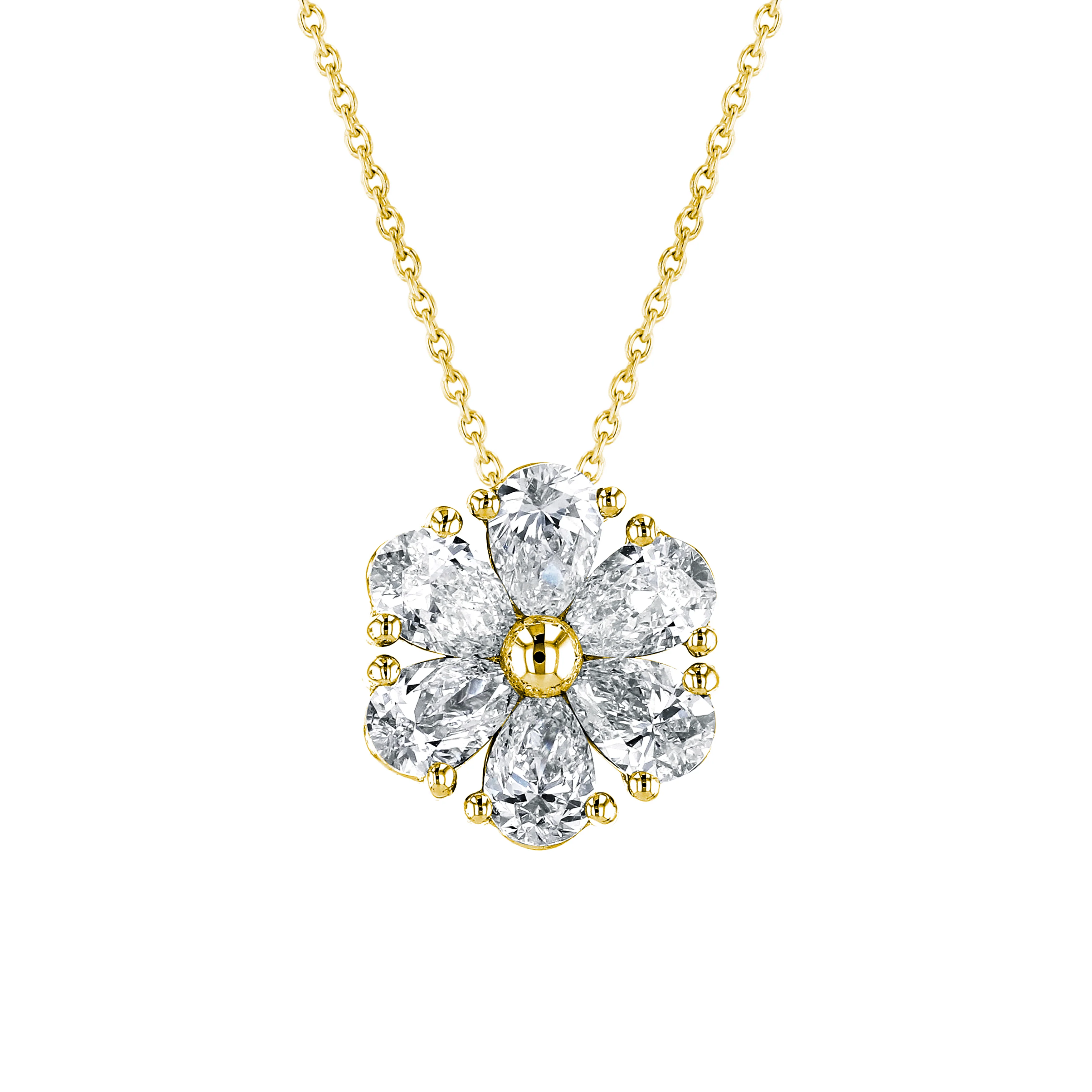 18K Yellow Gold Pear Diamond Flower Necklace - Image 2