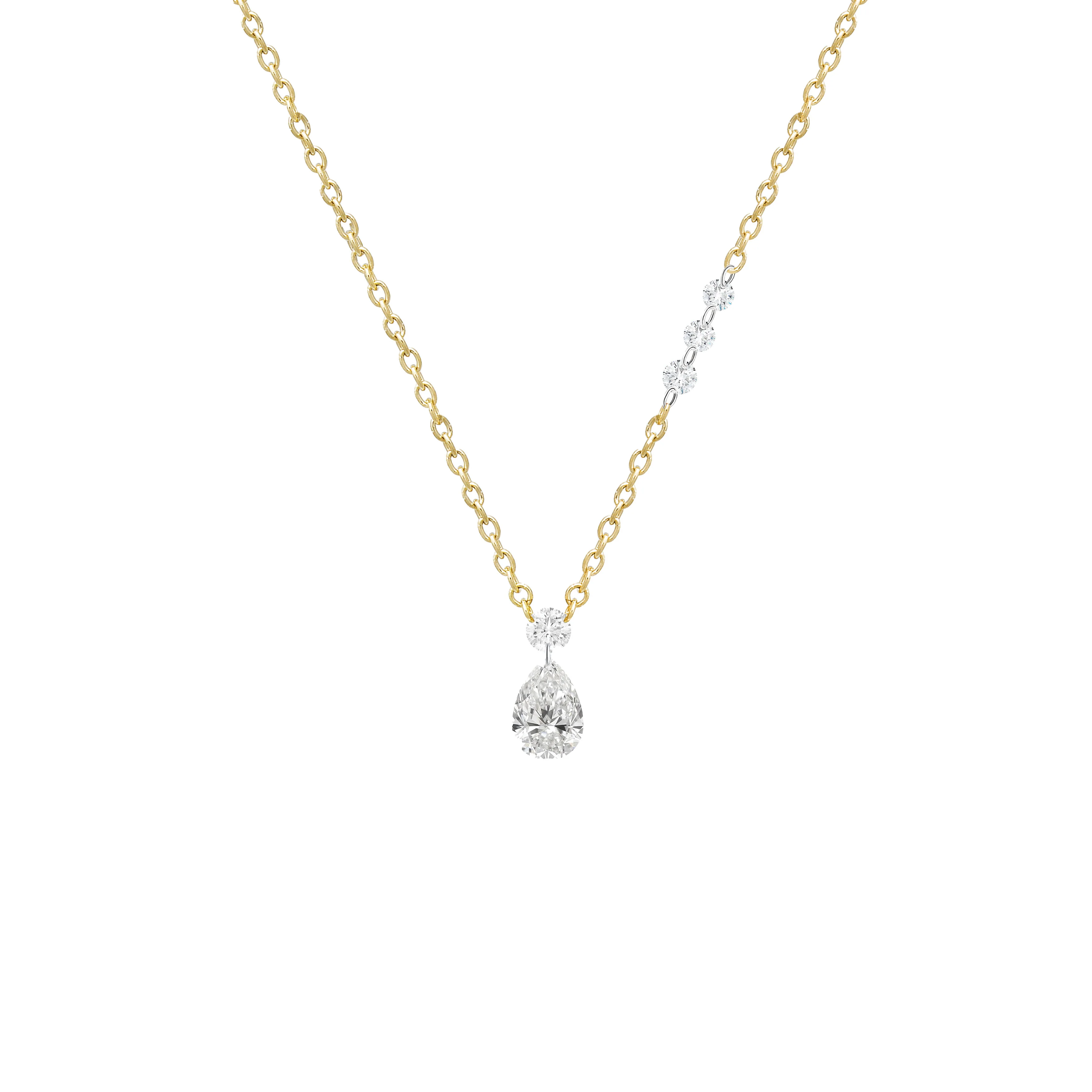 18k Yellow Gold Pear Pierced Diamond Asymmetrical Necklace