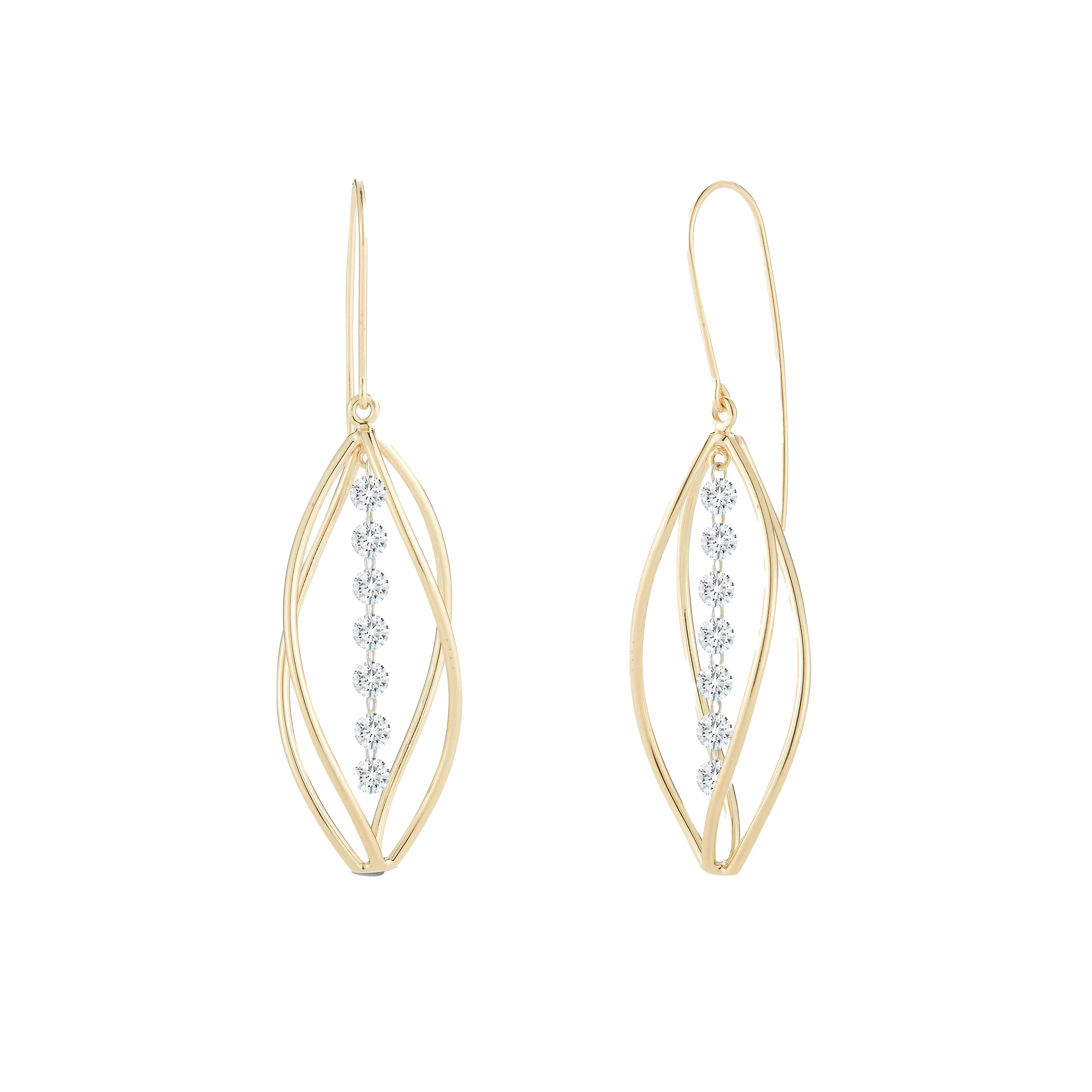 18k Yellow Gold Pierced Diamond Dangle Earrings