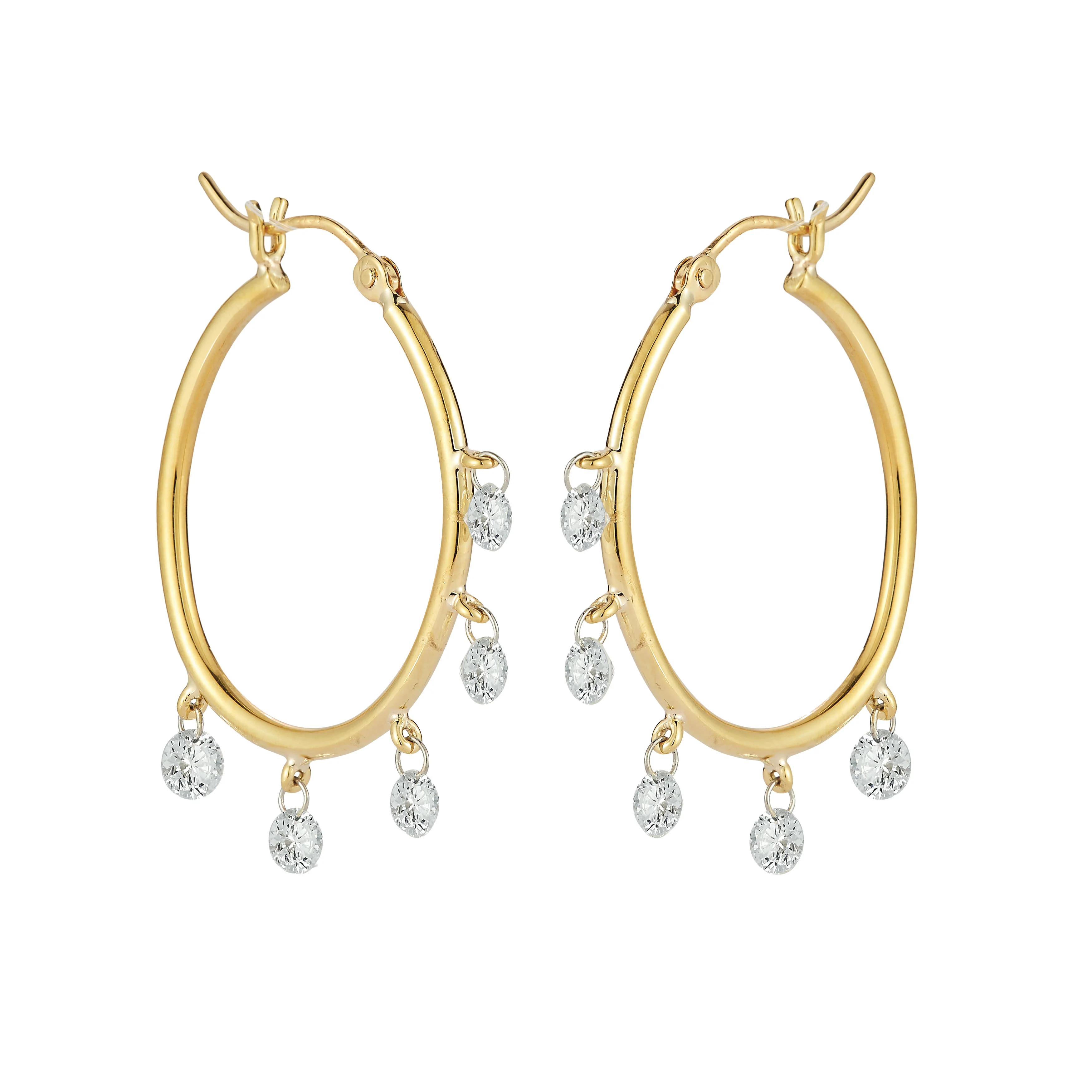18k Yellow Gold Pierced Diamond Hoop Earrings