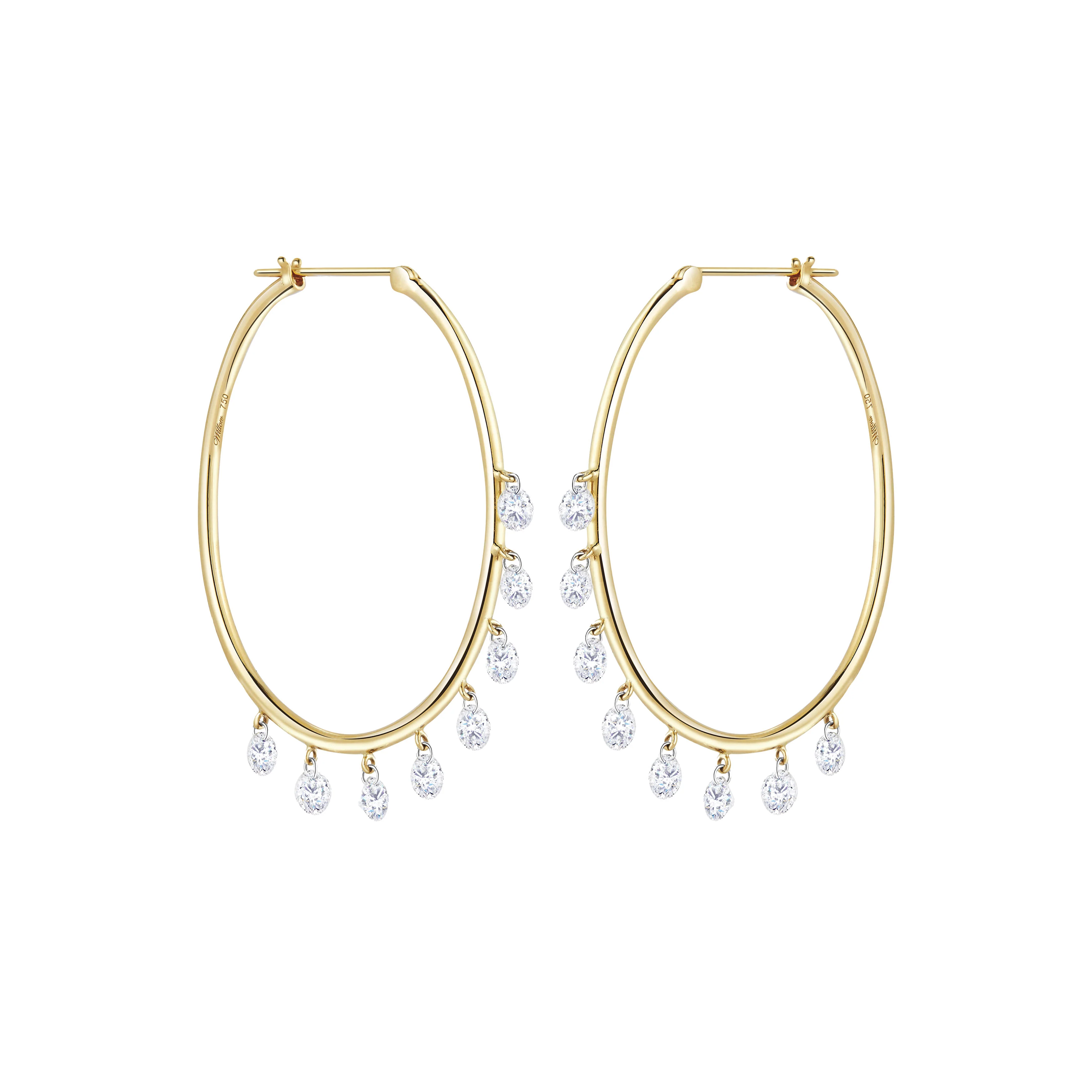 18k Yellow Gold Pierced Diamond Hoop Earrings