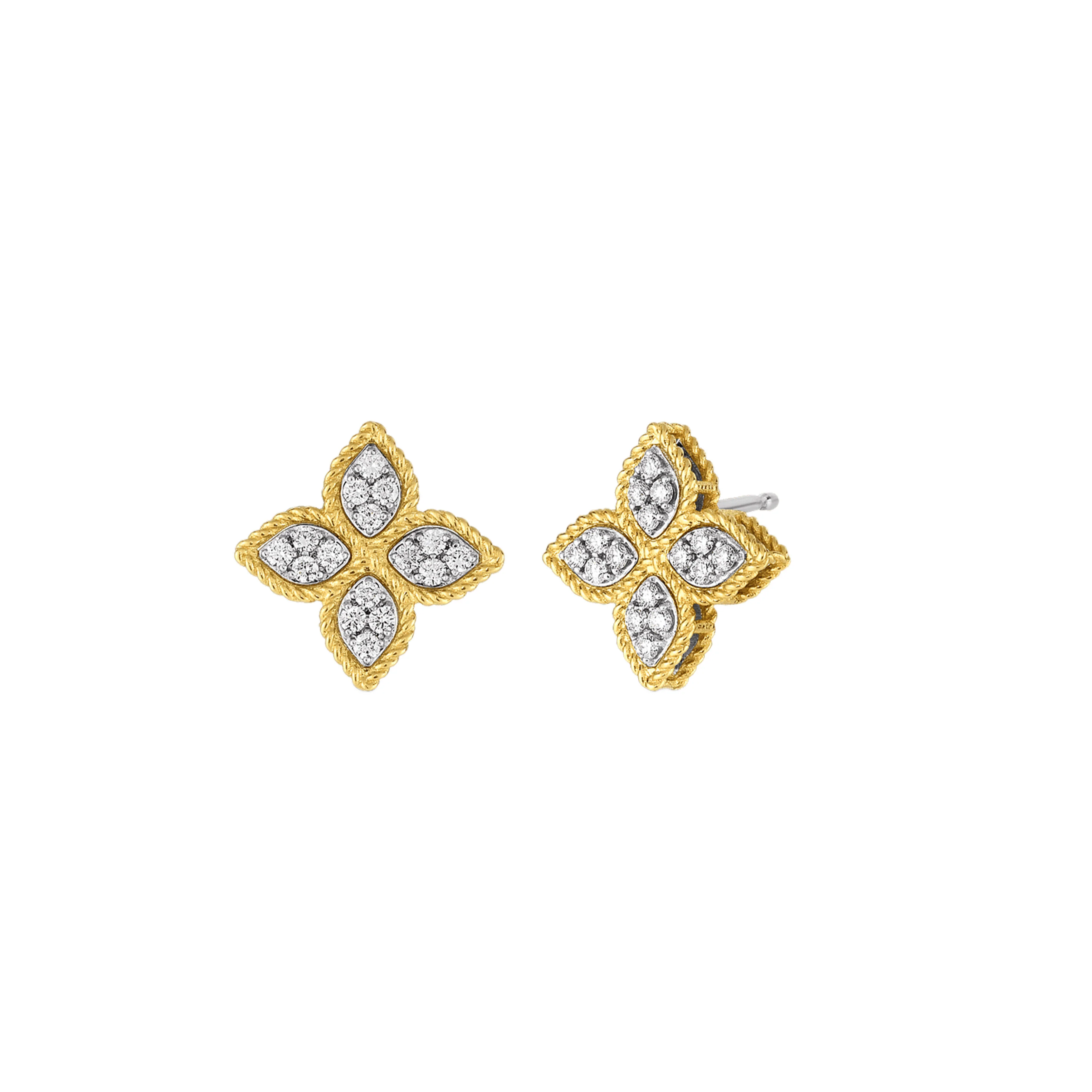 18K Yellow Gold Roberto Coin Princess Cut Diamond Flower Earrings