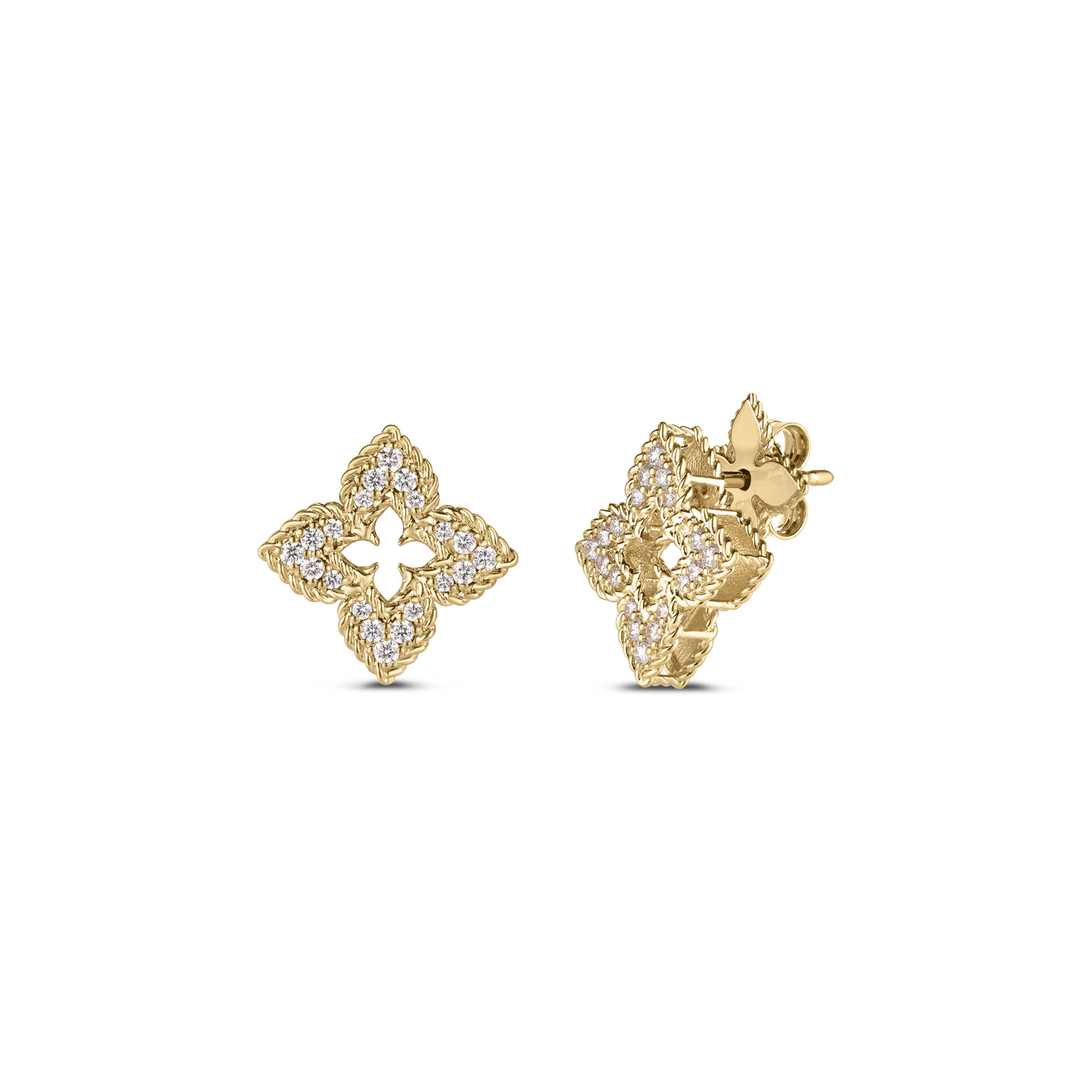 18K Yellow Gold Roberto Coin Venetian Princess Diamond Small Flower Earring