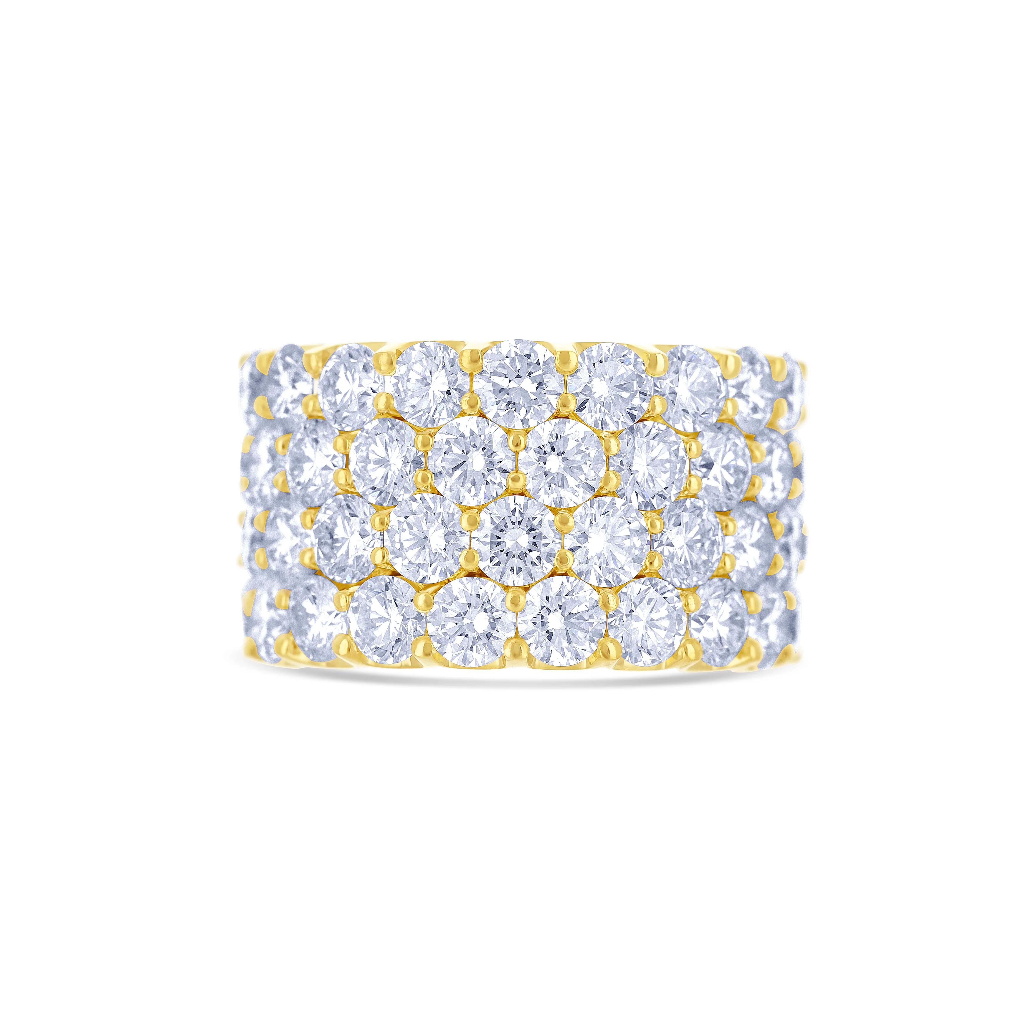 18K Yellow Gold Round Cut 4-Row Diamond Band