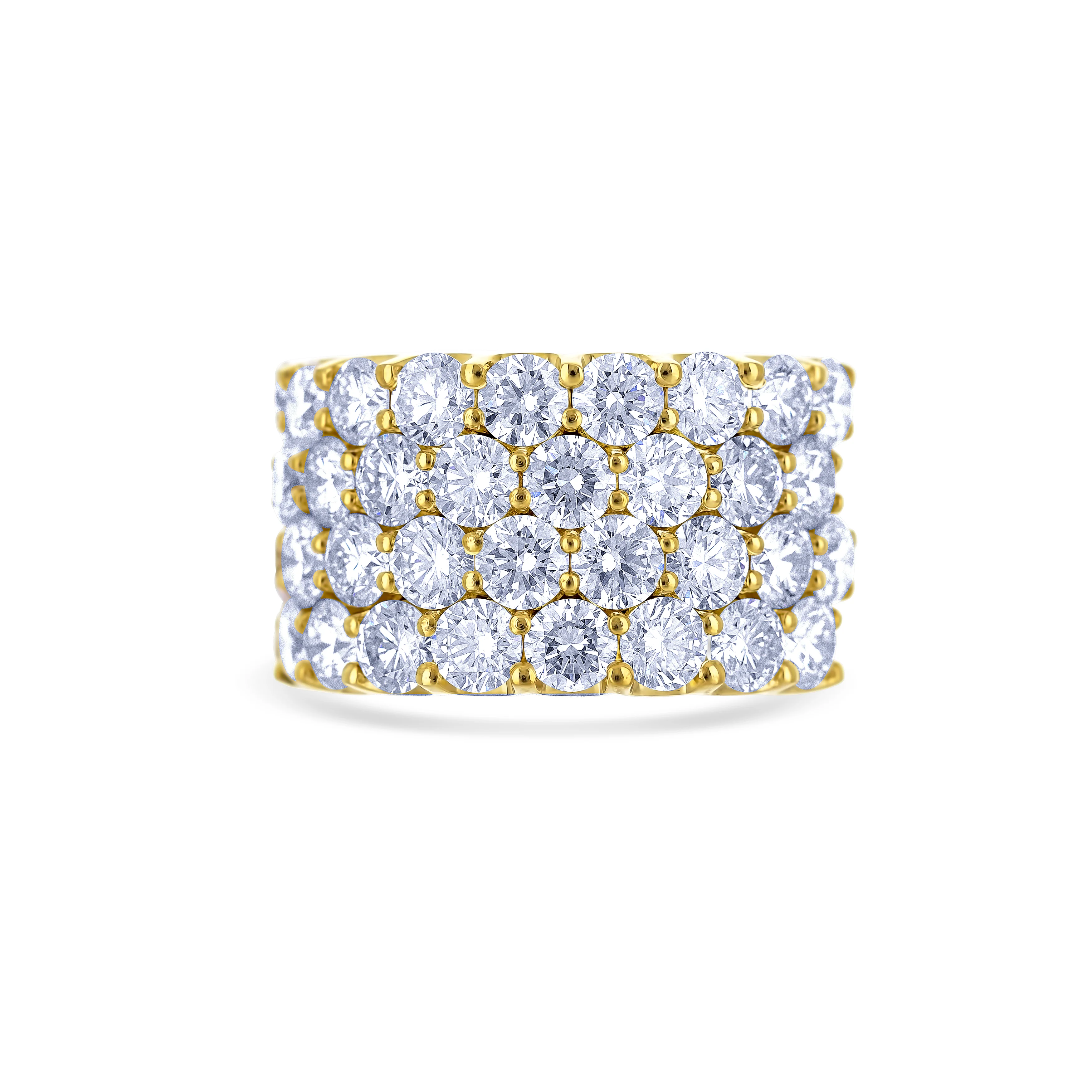 18K Yellow Gold Round Cut 4-Row Diamond Band - Image 2