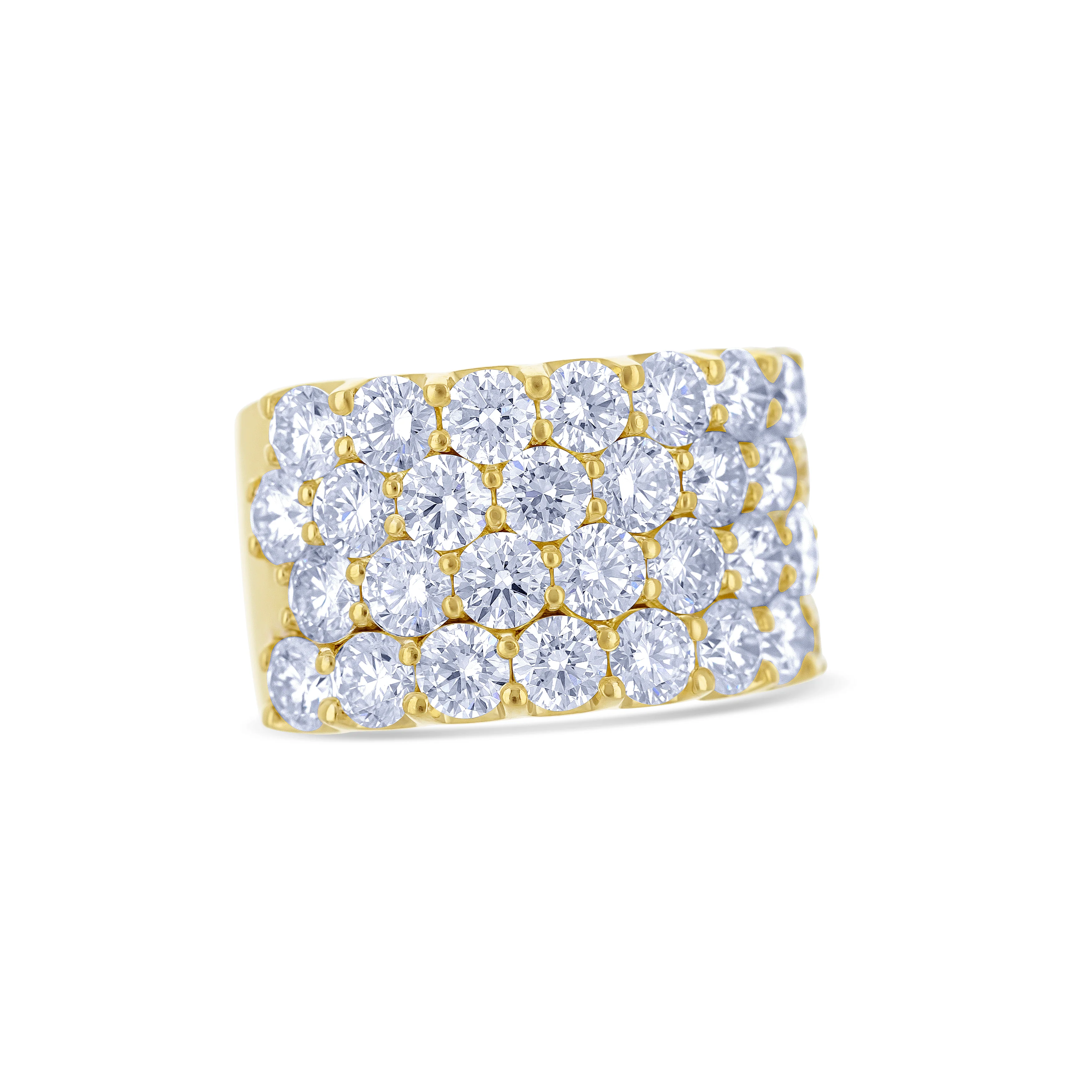 18K Yellow Gold Round Cut 4-Row Diamond Band - Image 3
