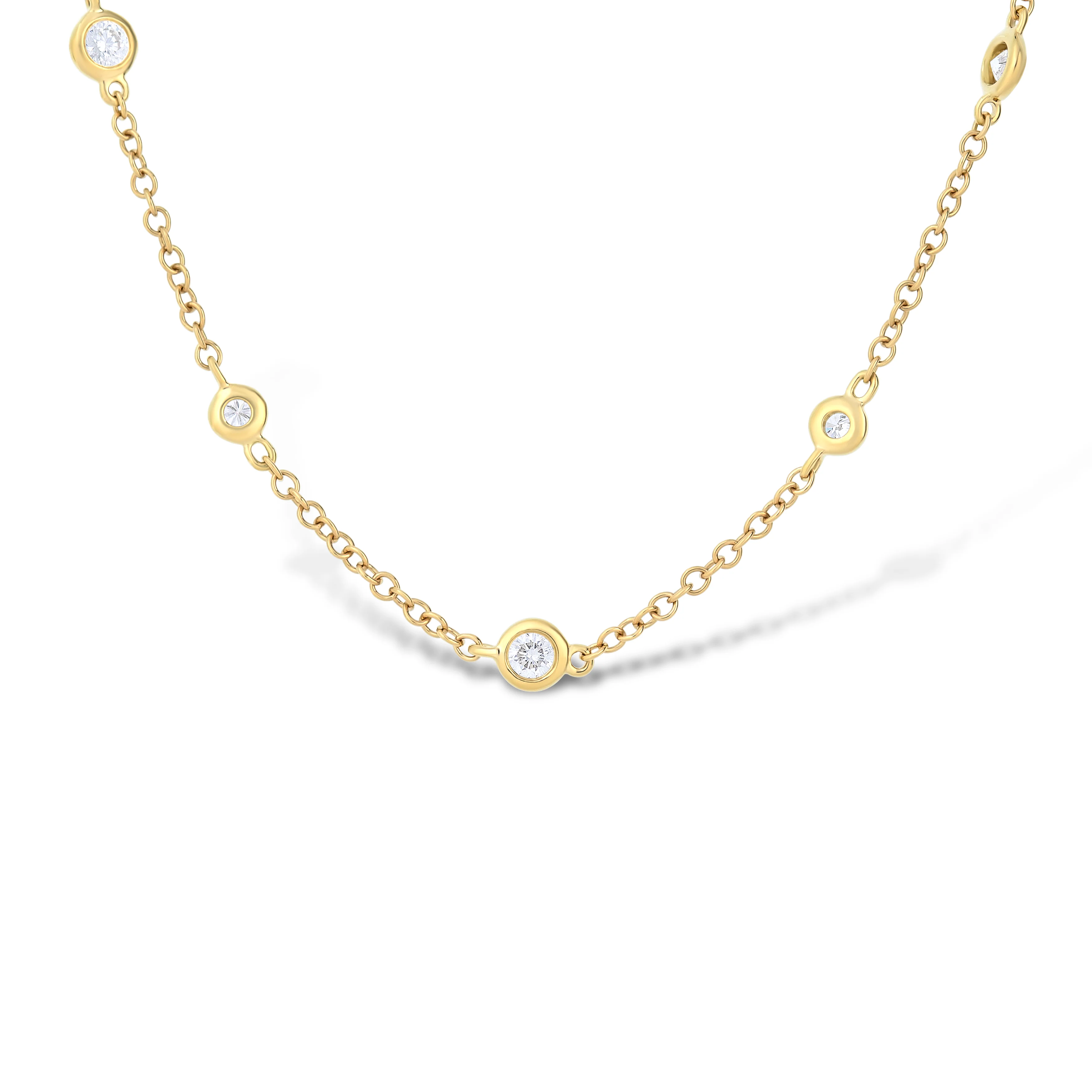 18K Yellow Gold Bezel Set Diamond by the Yard Necklace