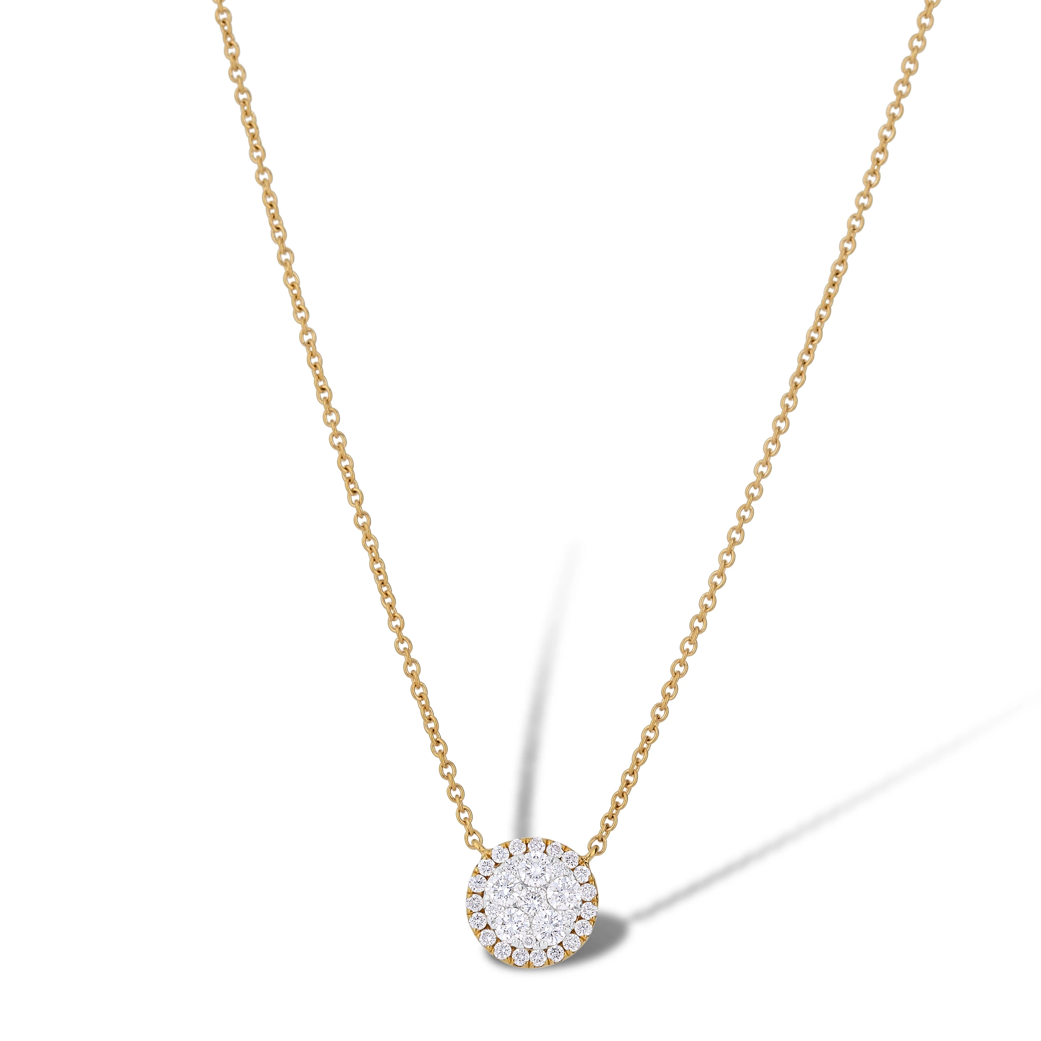 18K Yellow Gold Round Diamond Circle Pendant Necklace - Image 2