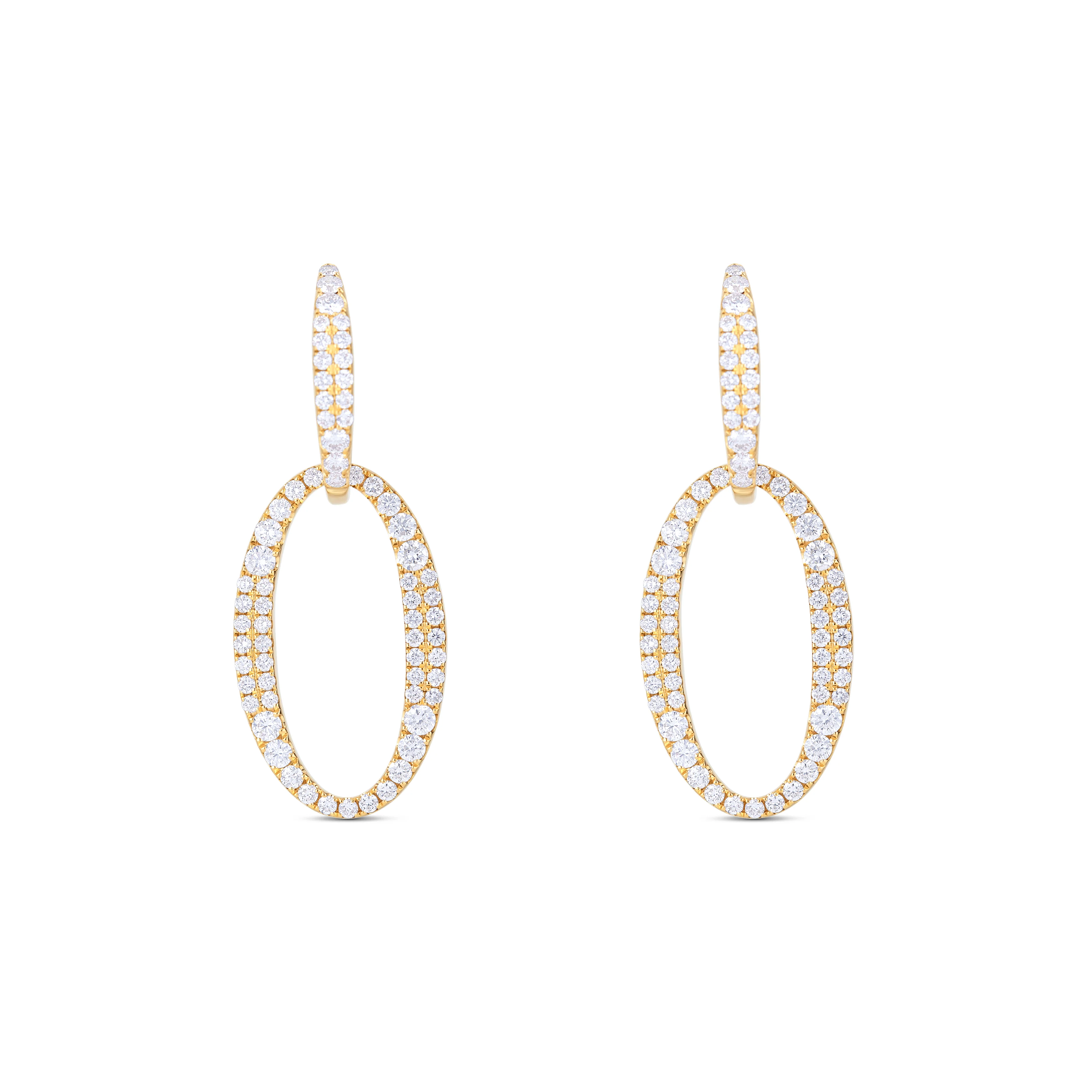 18K Yellow Gold Round Diamond Dangle Earrings