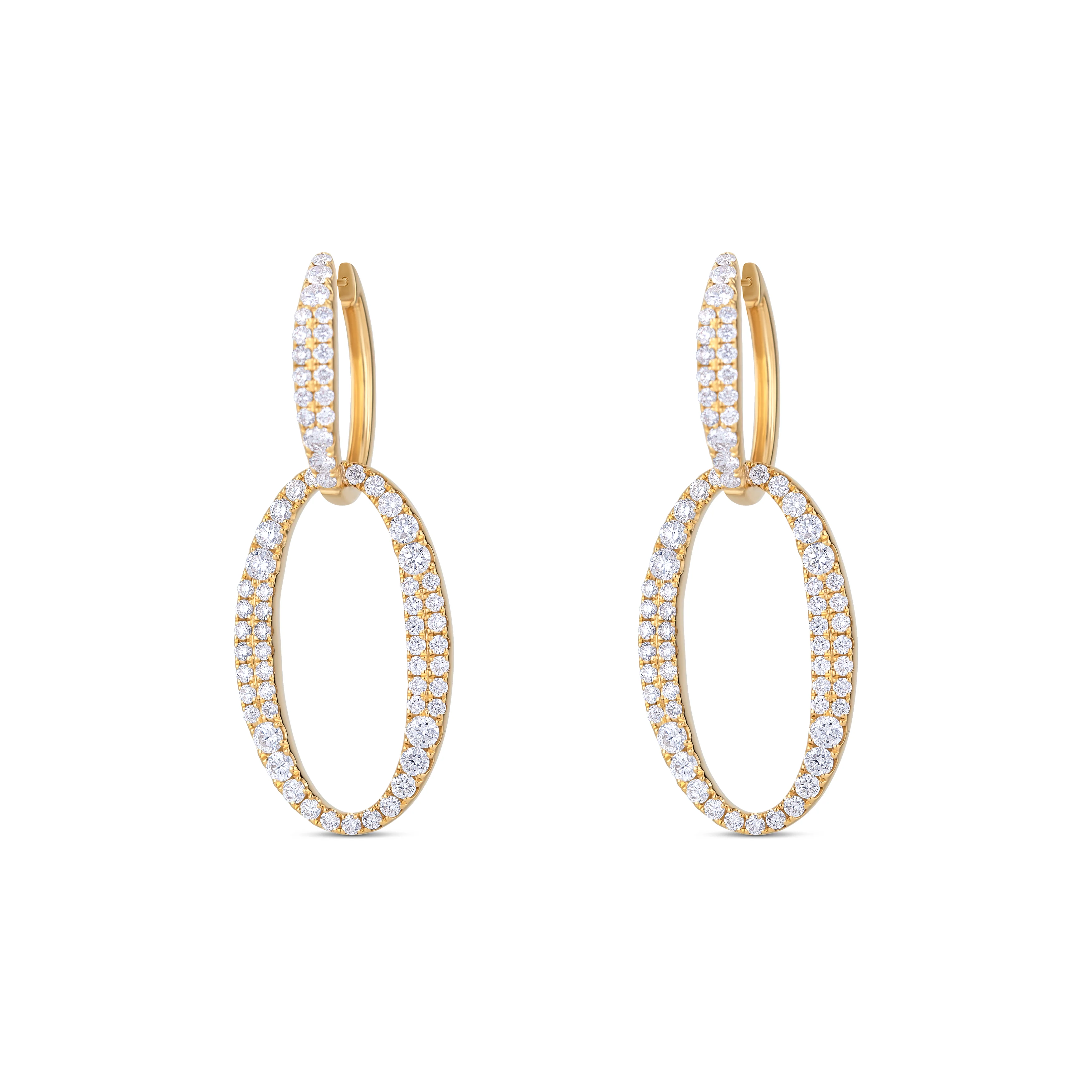 18K Yellow Gold Round Diamond Dangle Earrings - Image 2