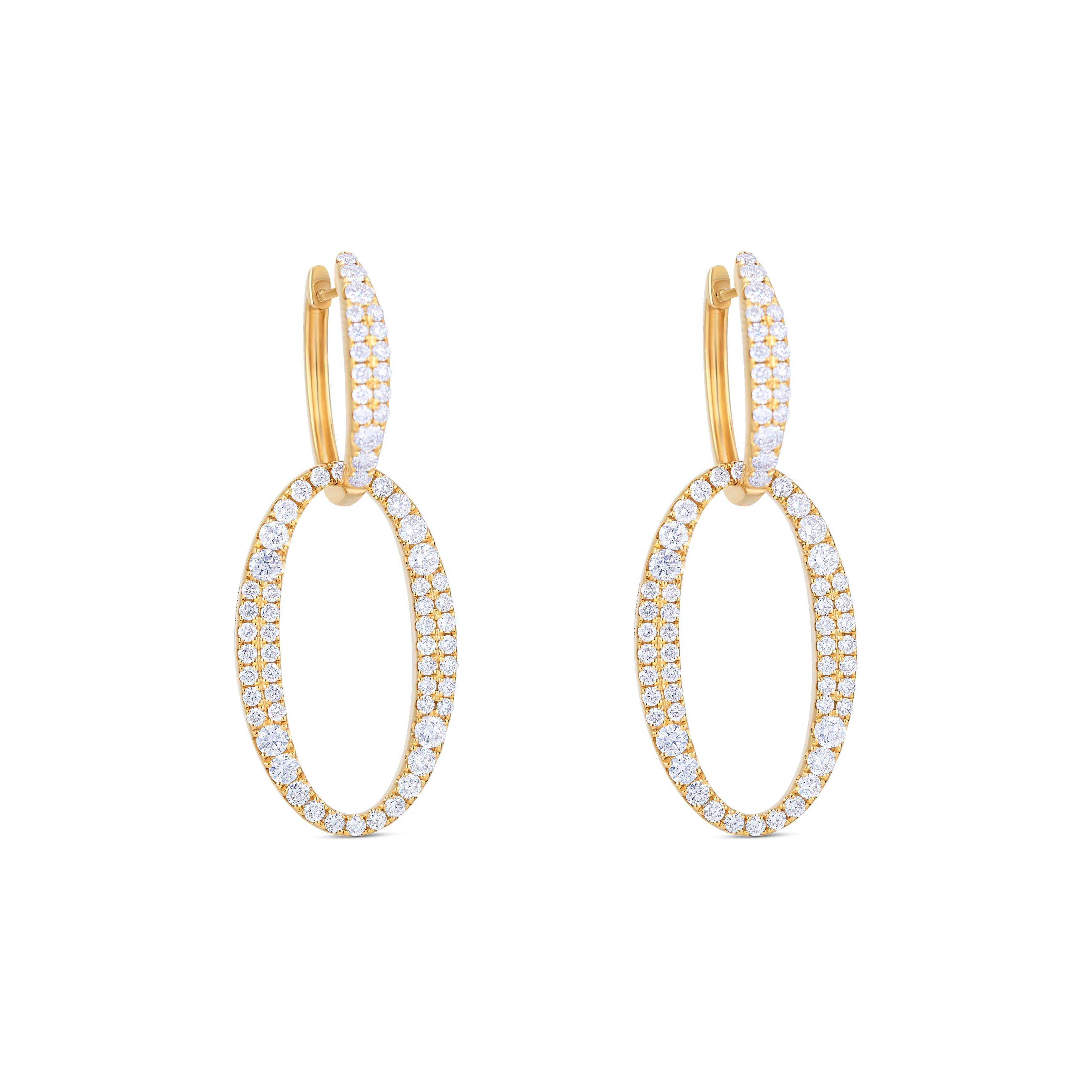 18K Yellow Gold Round Diamond Dangle Earrings - Image 3