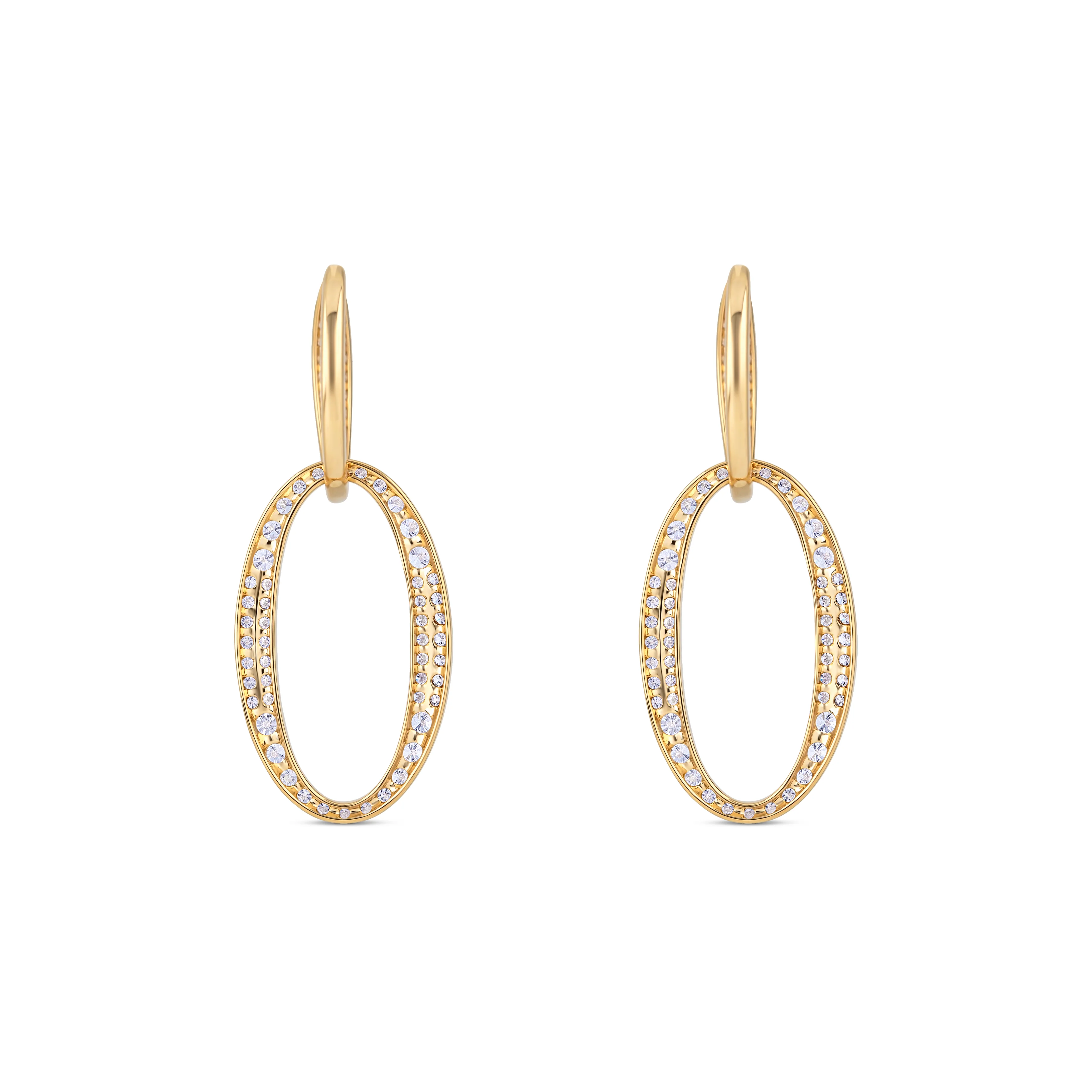 18K Yellow Gold Round Diamond Dangle Earrings - Image 4