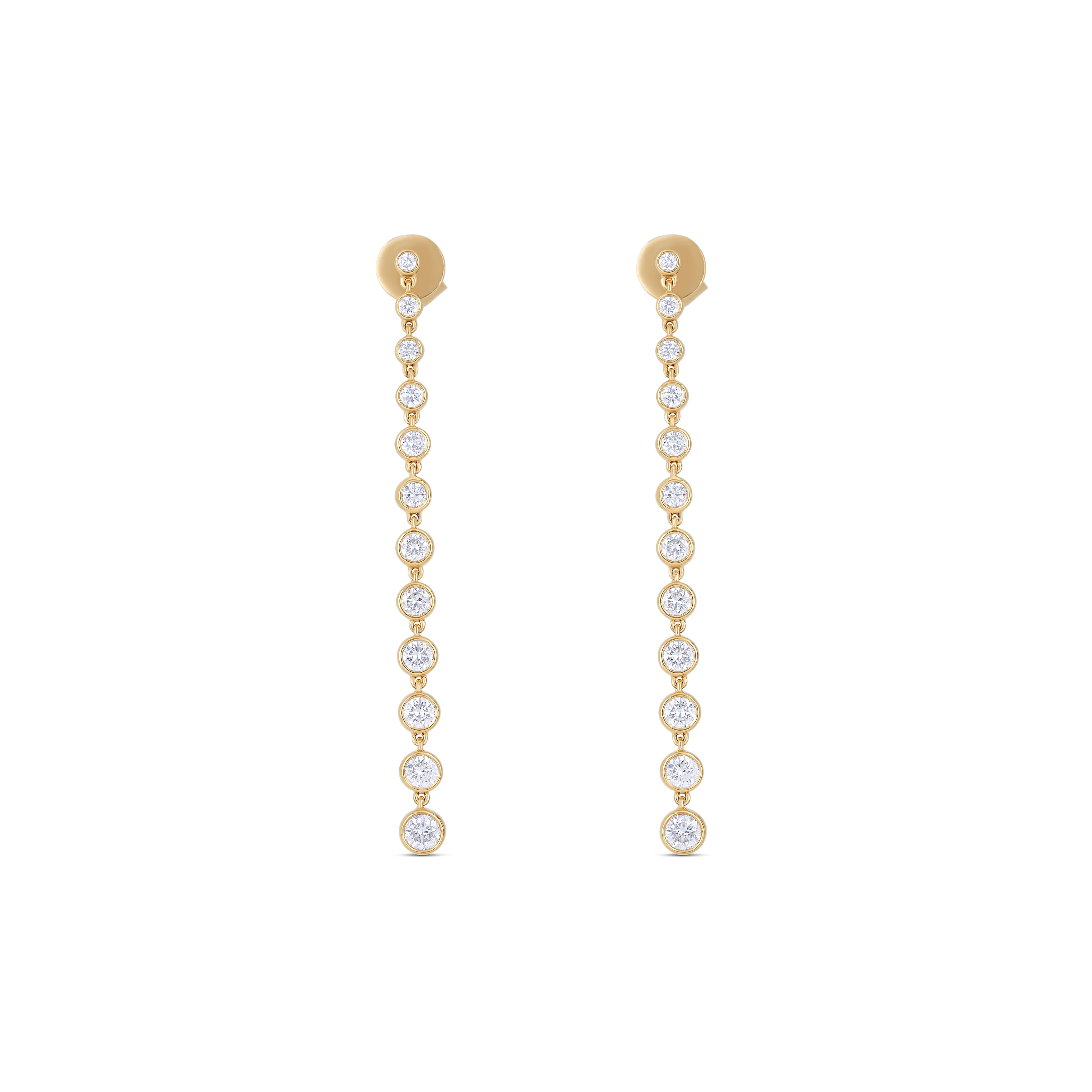 18K Yellow Gold Round Diamond Dangle Earrings