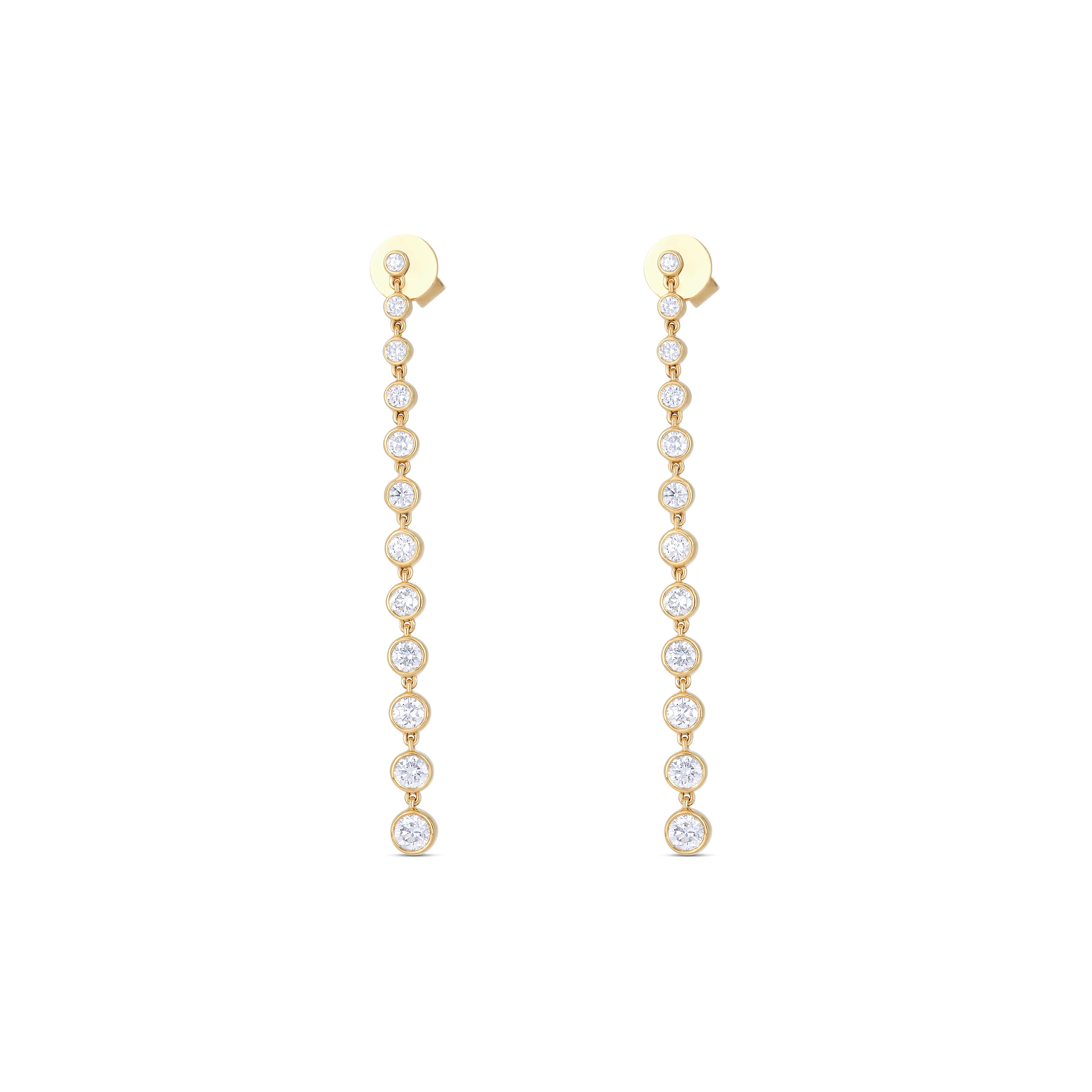 18K Yellow Gold Round Diamond Dangle Earrings - Image 2