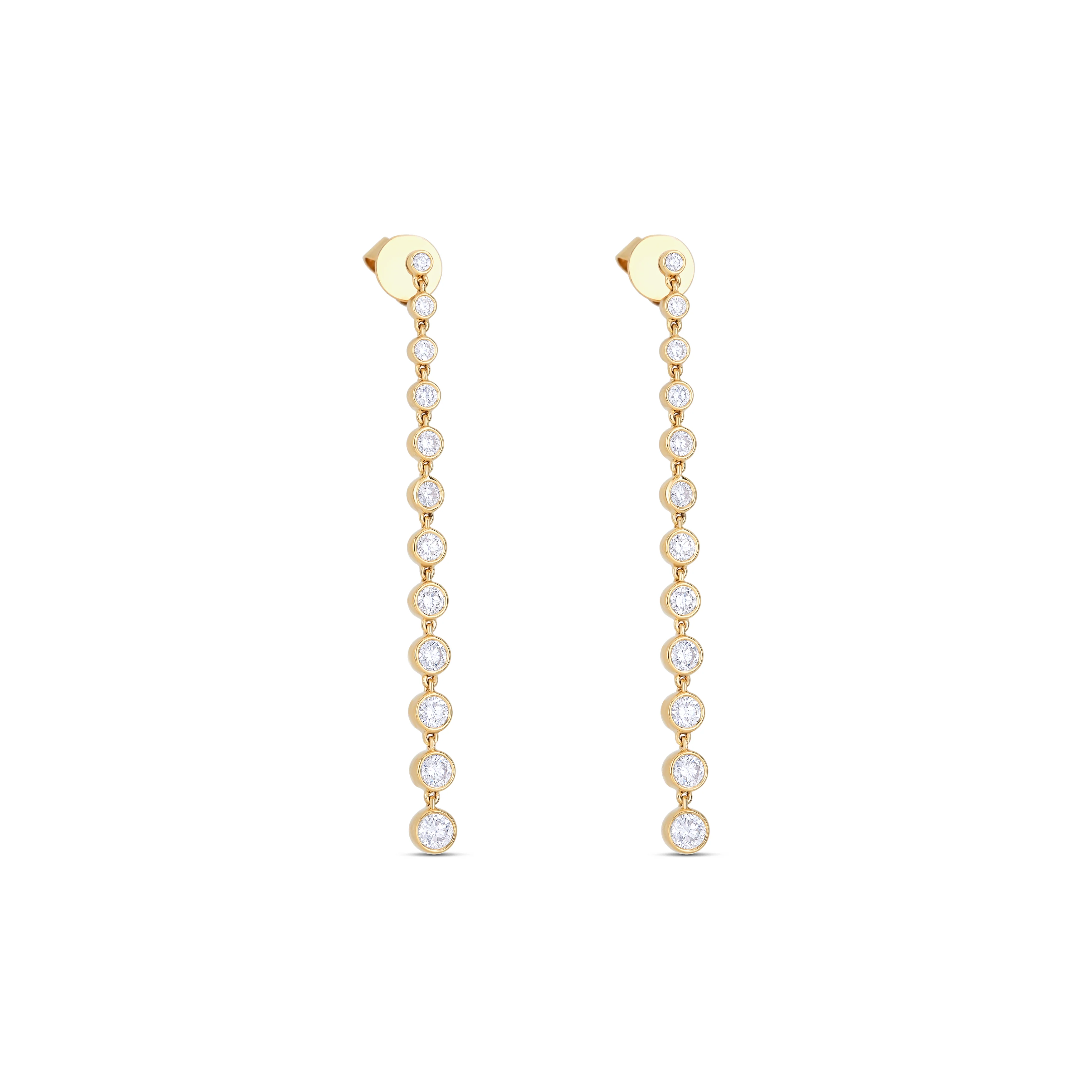 18K Yellow Gold Round Diamond Dangle Earrings - Image 3