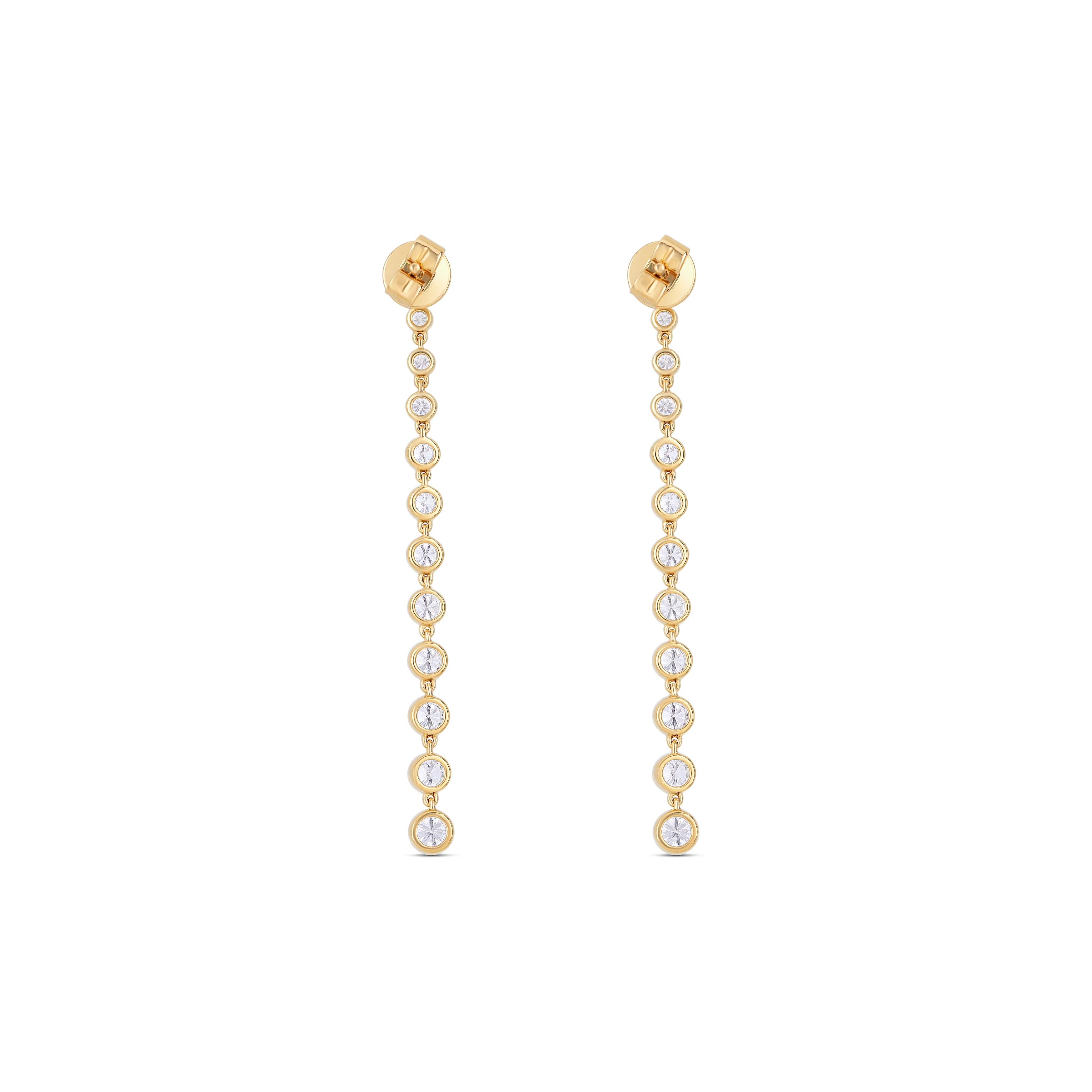 18K Yellow Gold Round Diamond Dangle Earrings - Image 4