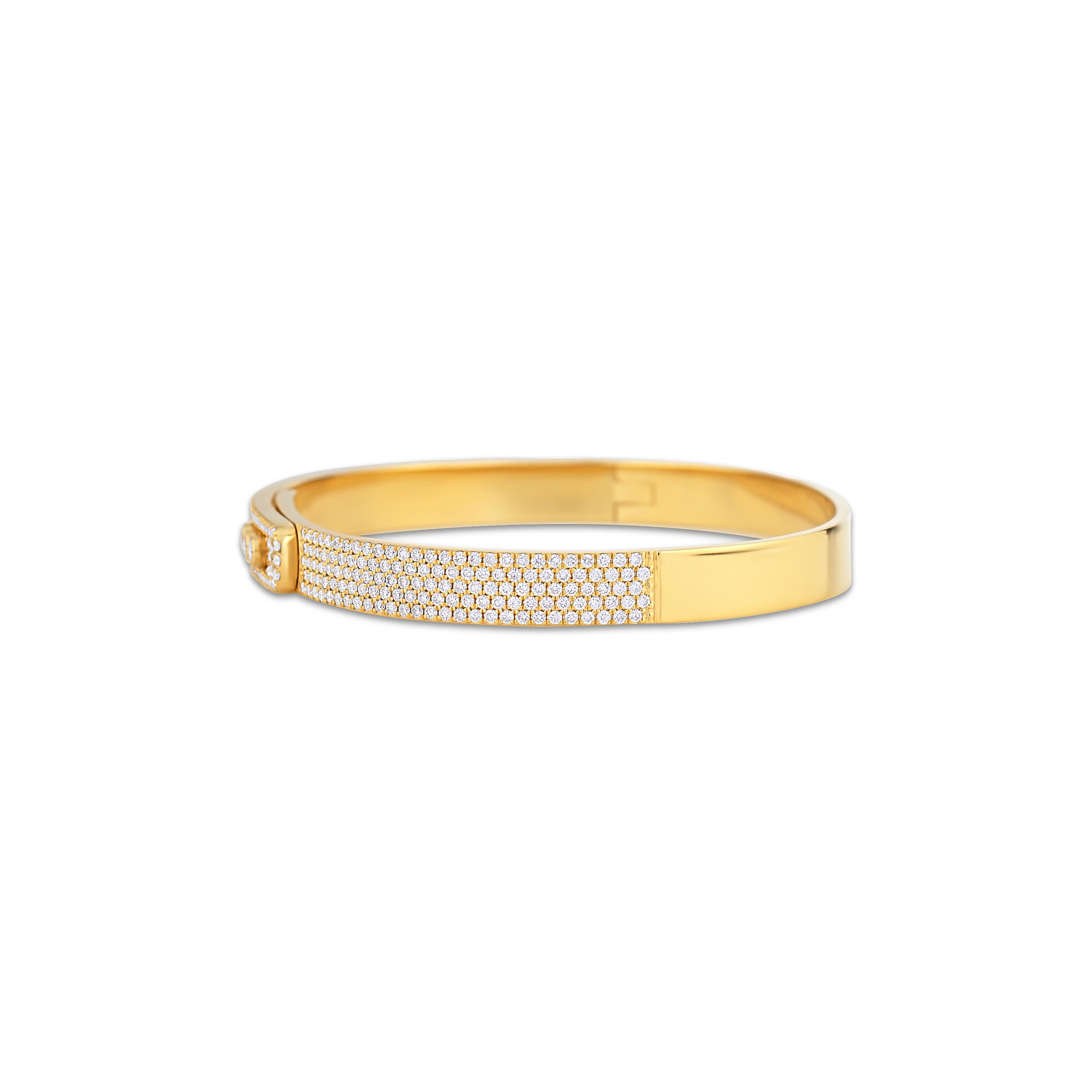18K Yellow Gold Round Diamond Hinged Bracelet - Image 2