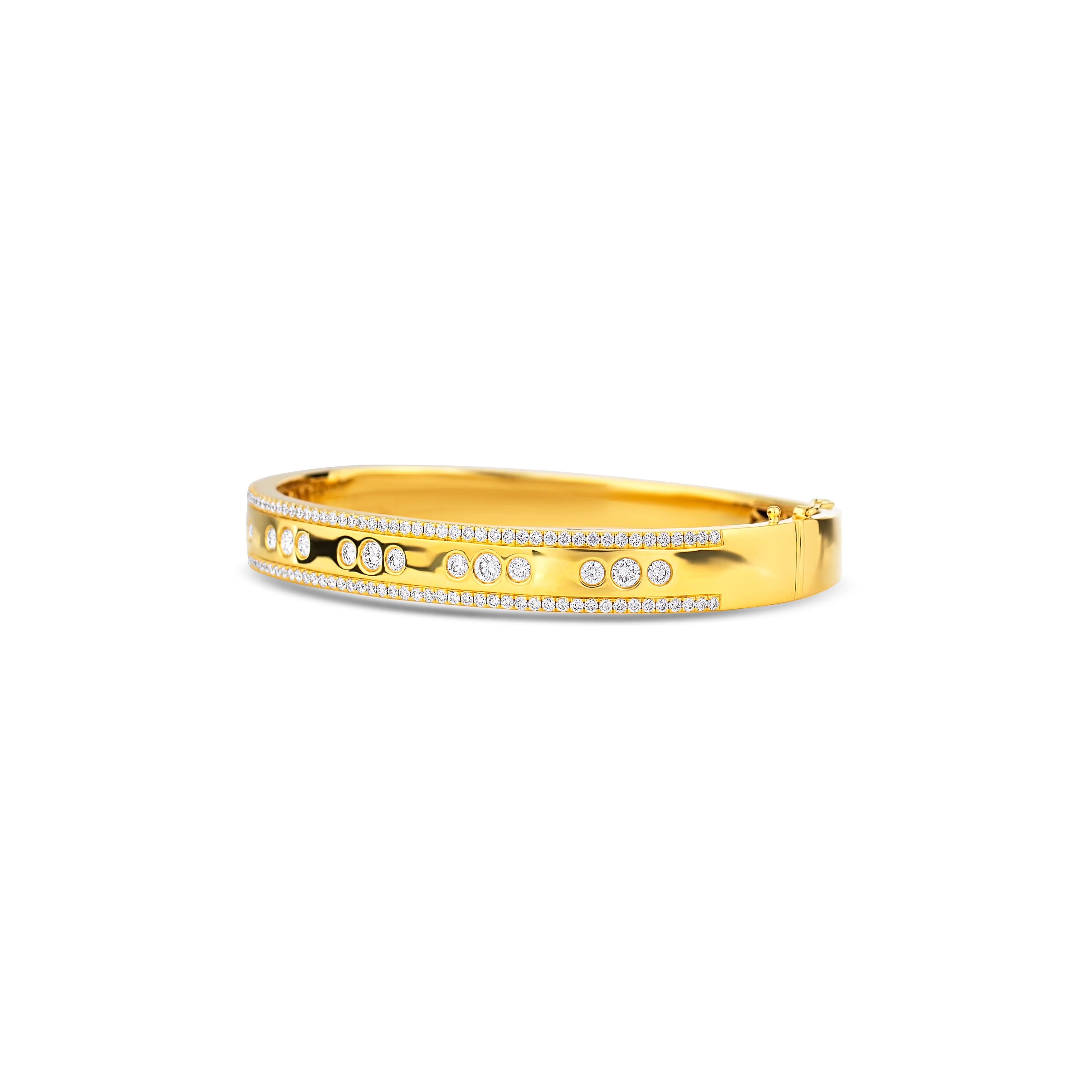 18K Yellow Gold Round Diamond Hinged Bracelet - Image 2