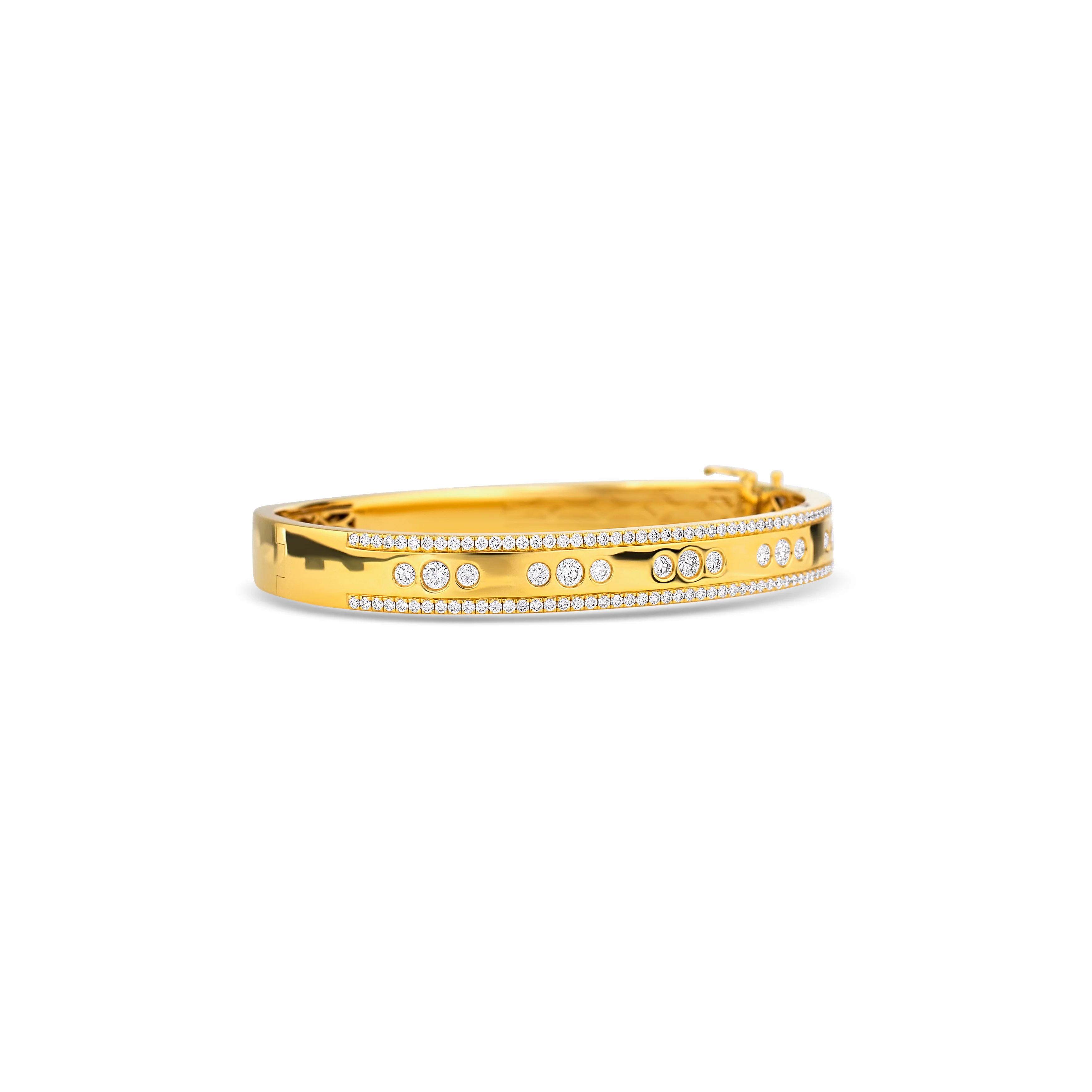 18K Yellow Gold Round Diamond Hinged Bracelet - Image 3