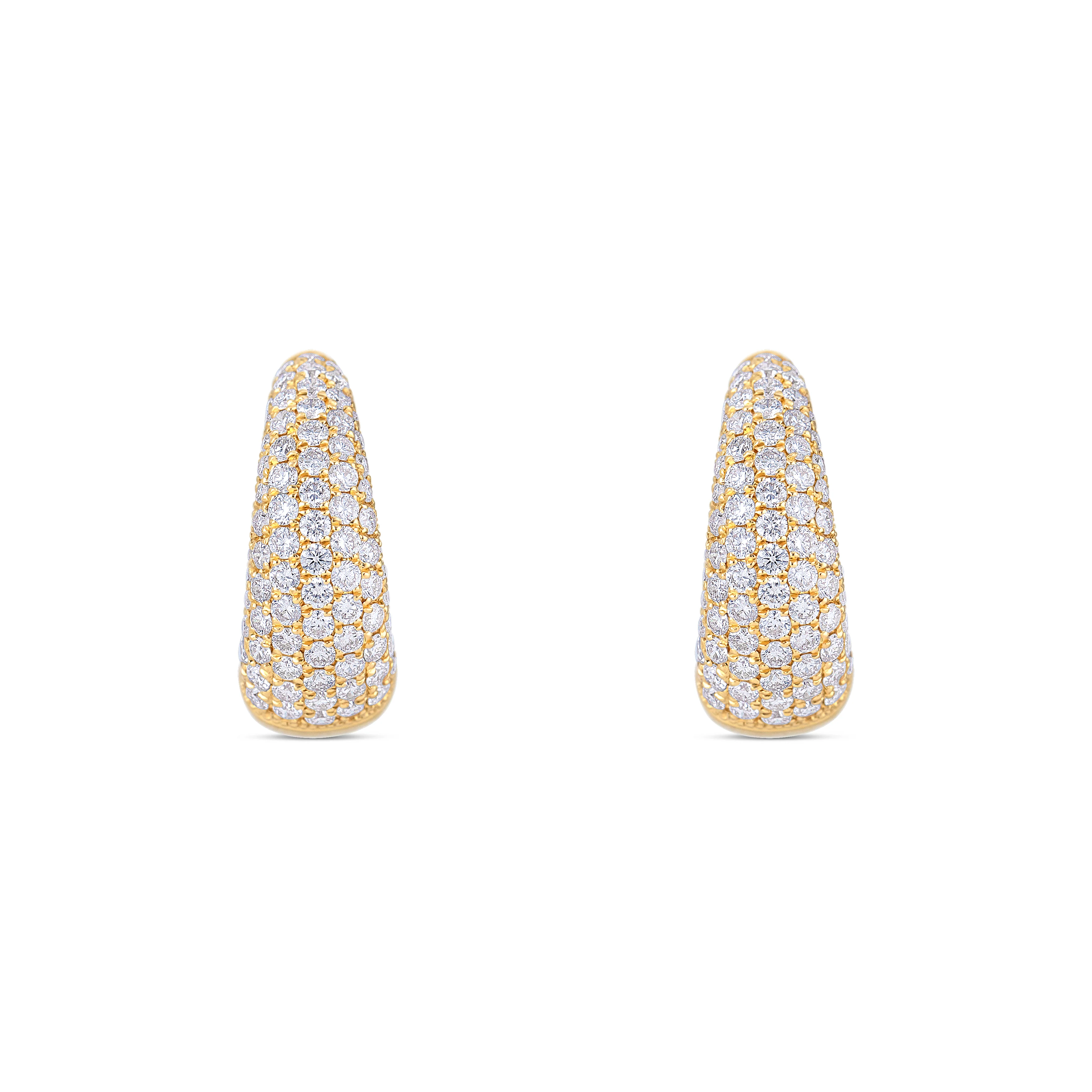 18K Yellow Gold Round Diamond Hoop Earrings