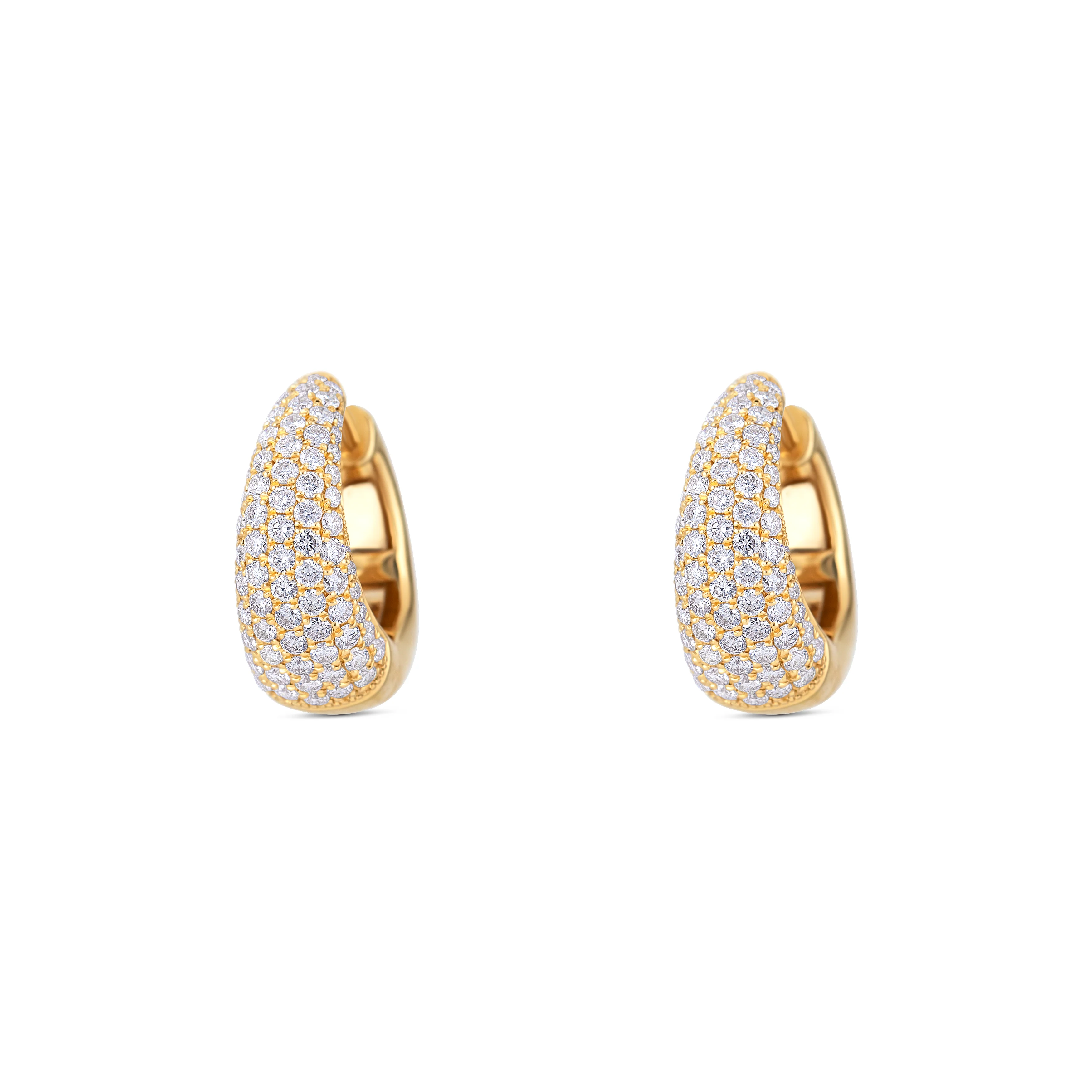18K Yellow Gold Round Diamond Hoop Earrings - Image 2