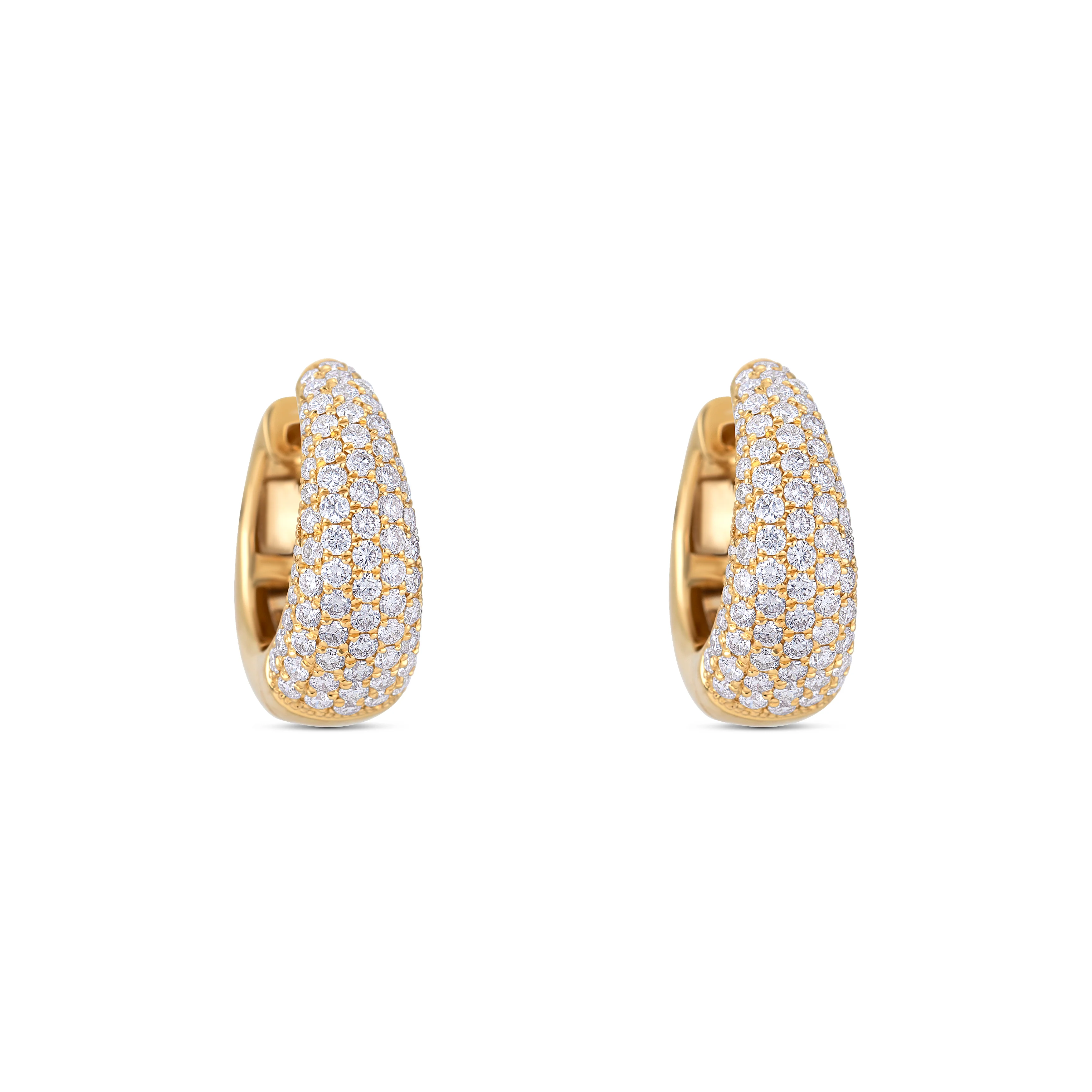 18K Yellow Gold Round Diamond Hoop Earrings - Image 3