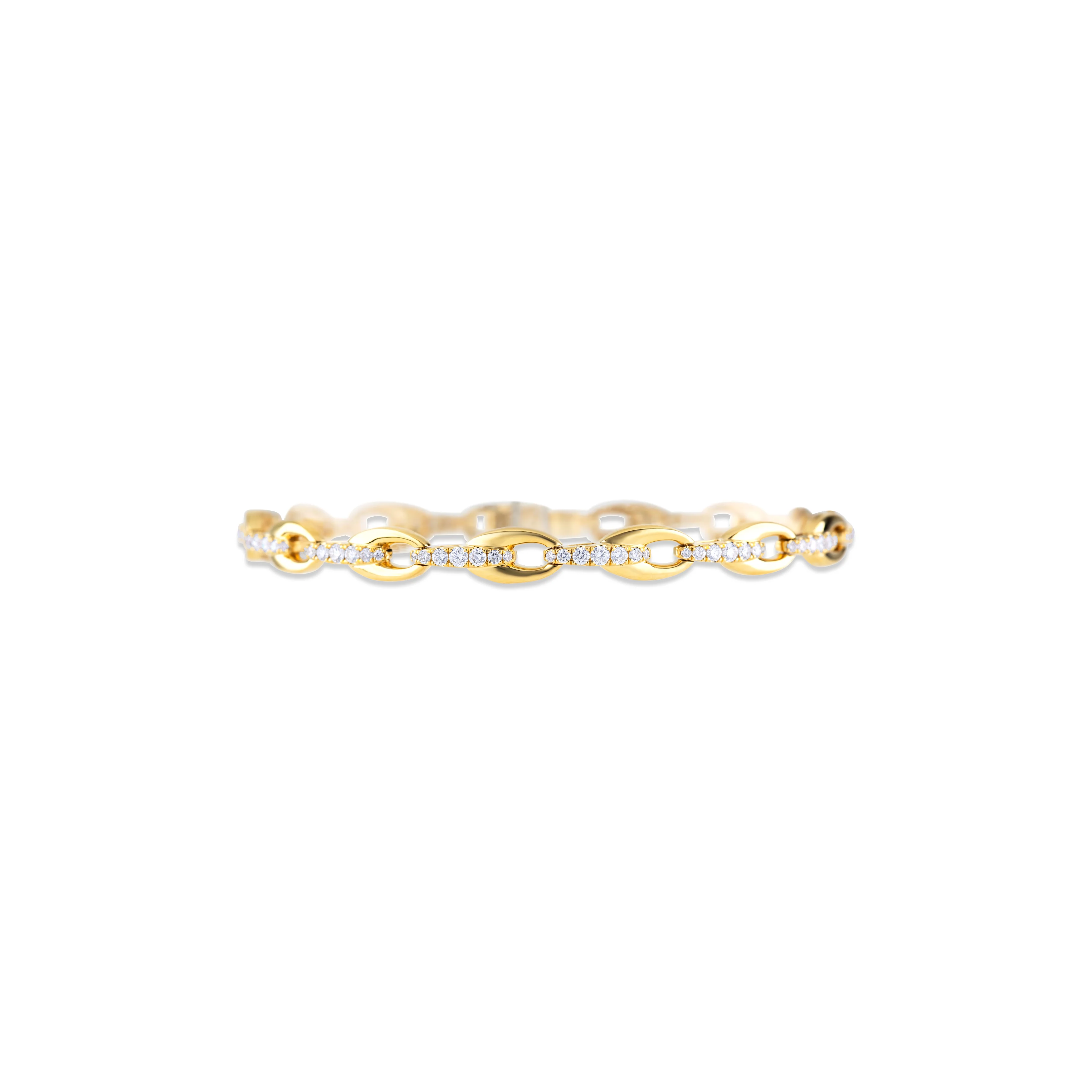18K Yellow Gold Round Diamond Link Bracelet