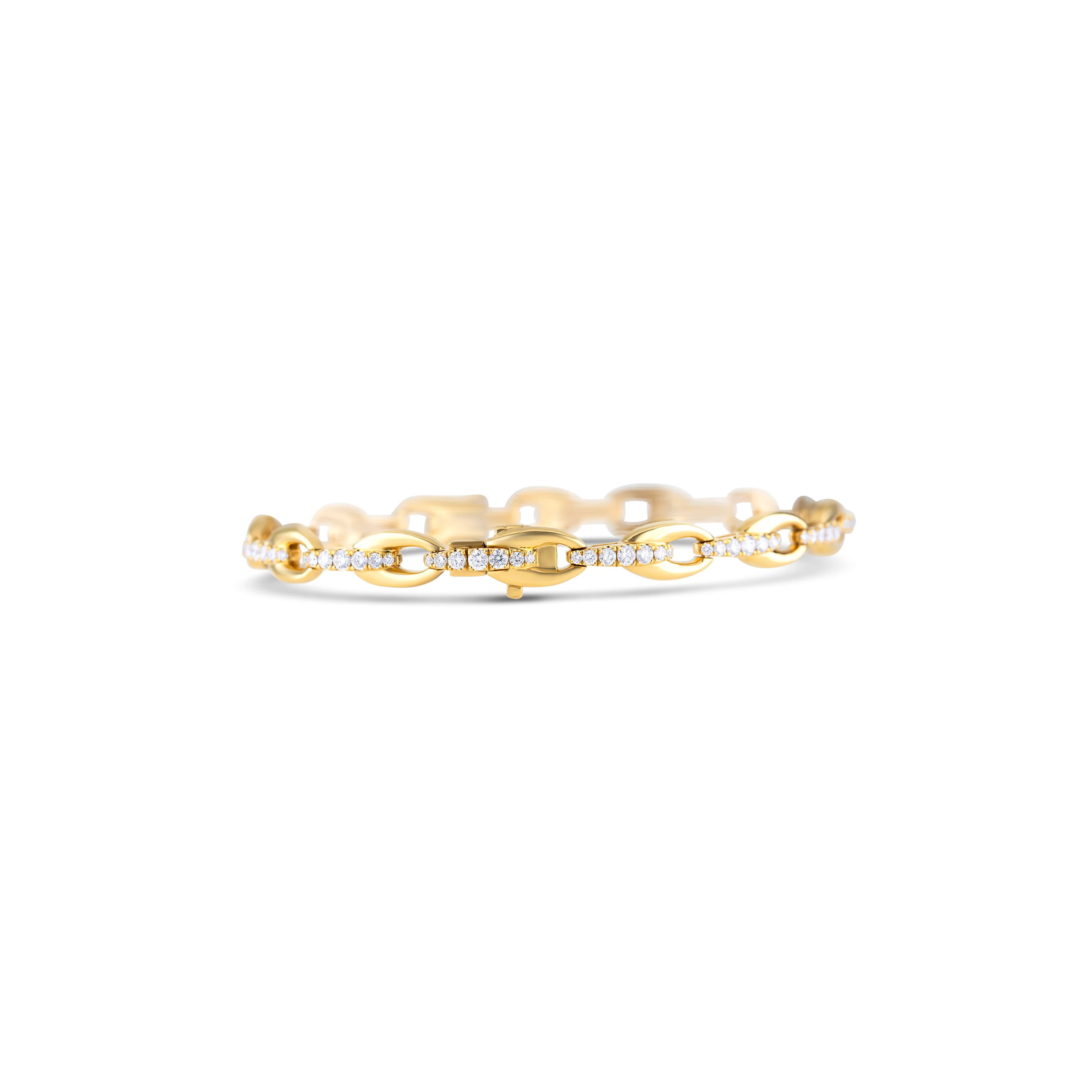 18K Yellow Gold Round Diamond Link Bracelet - Image 4