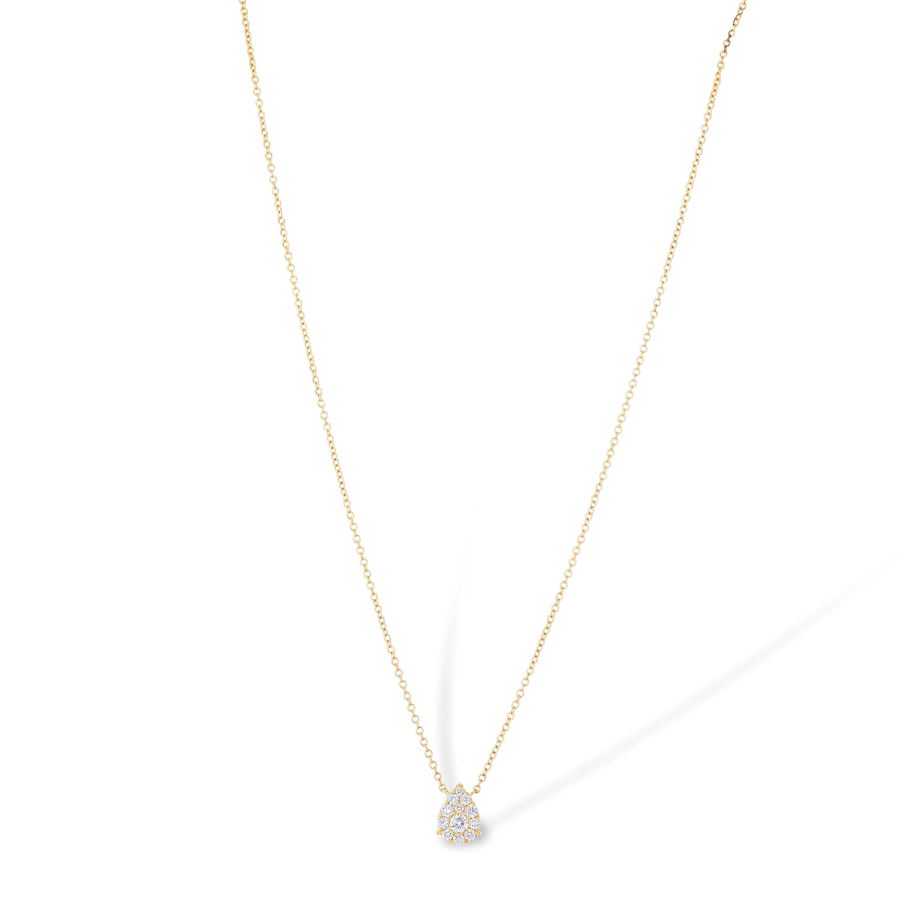 18K Yellow Gold Round Diamond Pendant Necklace