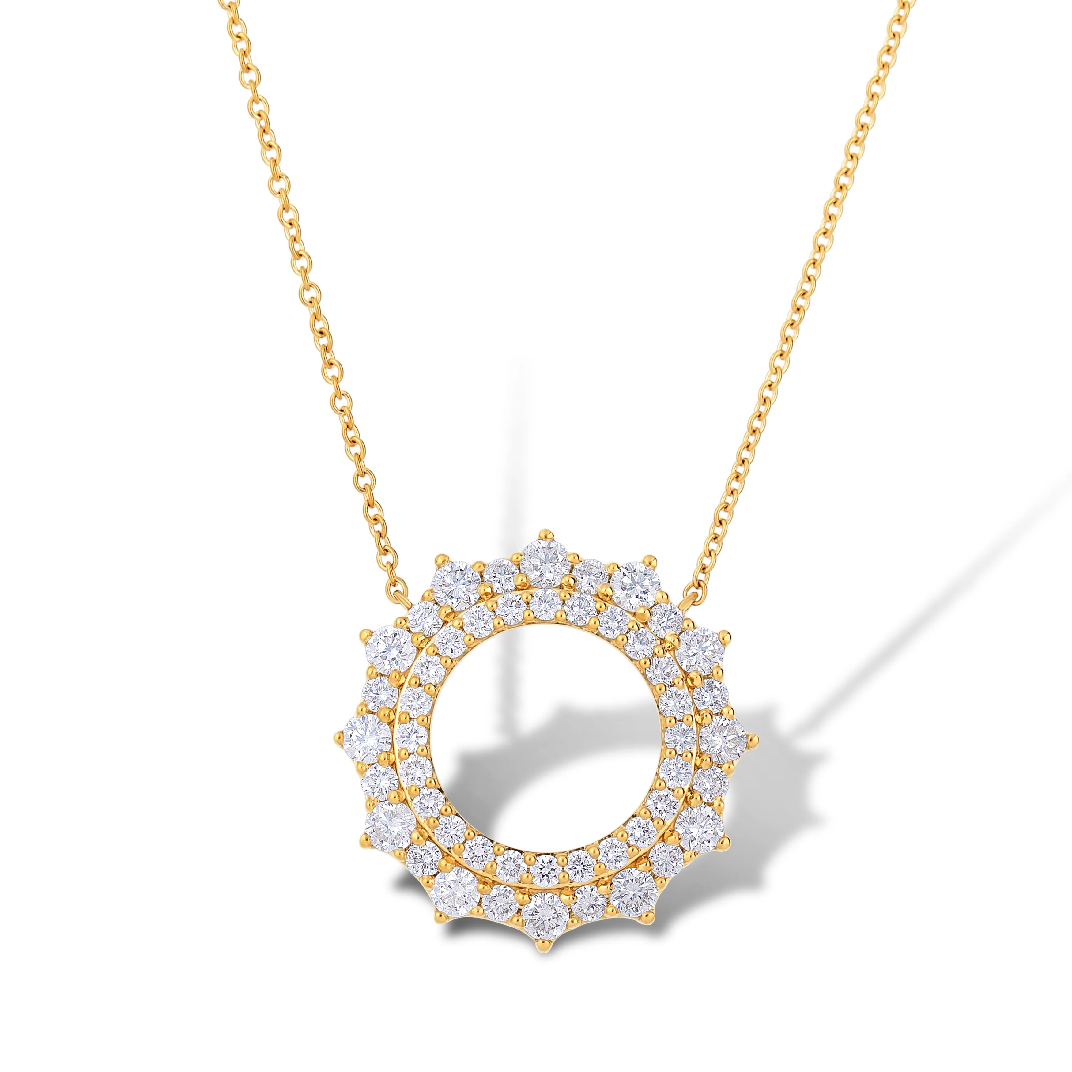 18K Yellow Gold Round Diamond Sun Pendant Necklace