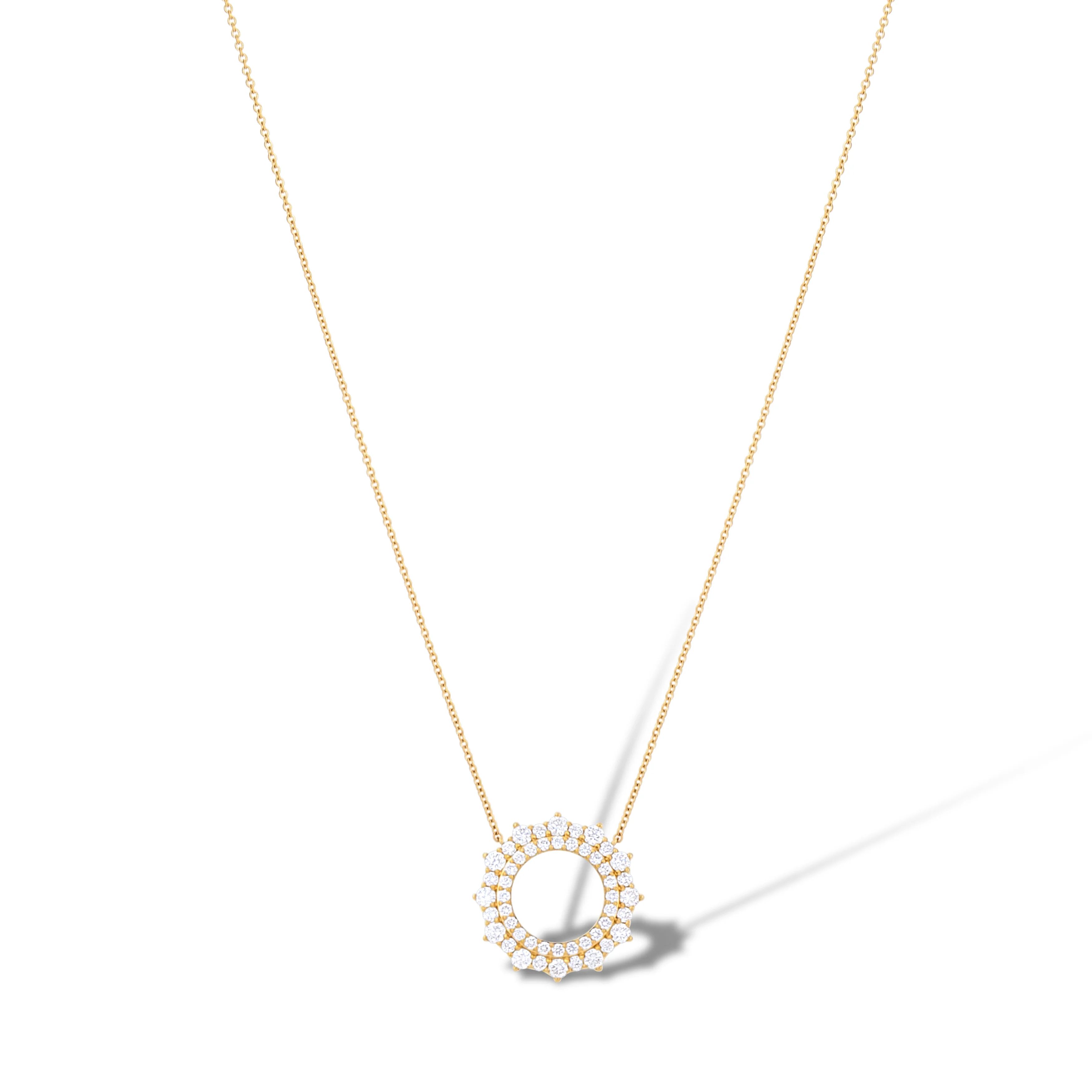 18K Yellow Gold Round Diamond Sun Pendant Necklace - Image 2