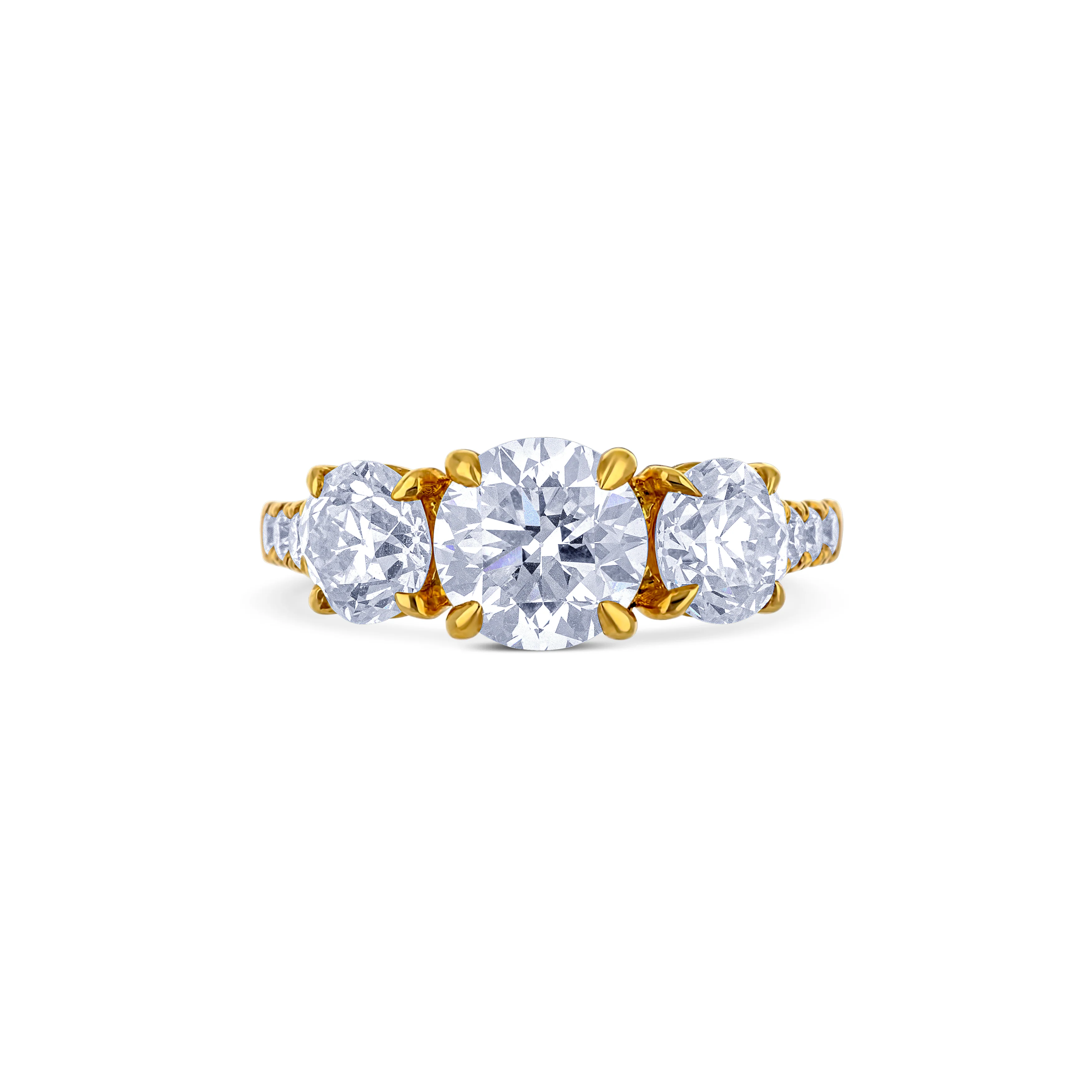 18K Yellow Gold Three Stone Diamond Engagement Ring Size 6.5