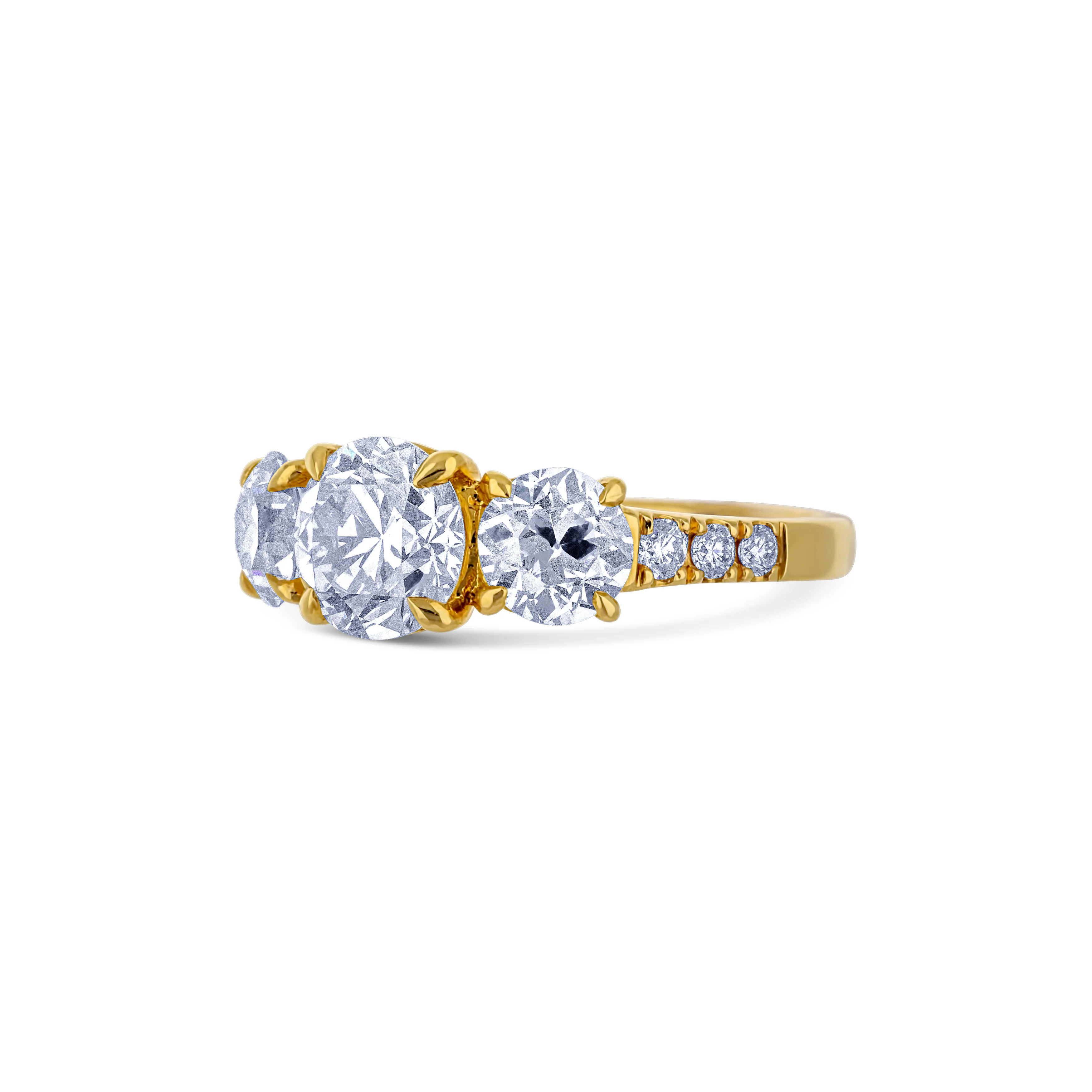 18K Yellow Gold Three Stone Diamond Engagement Ring Size 6.5 - Image 2