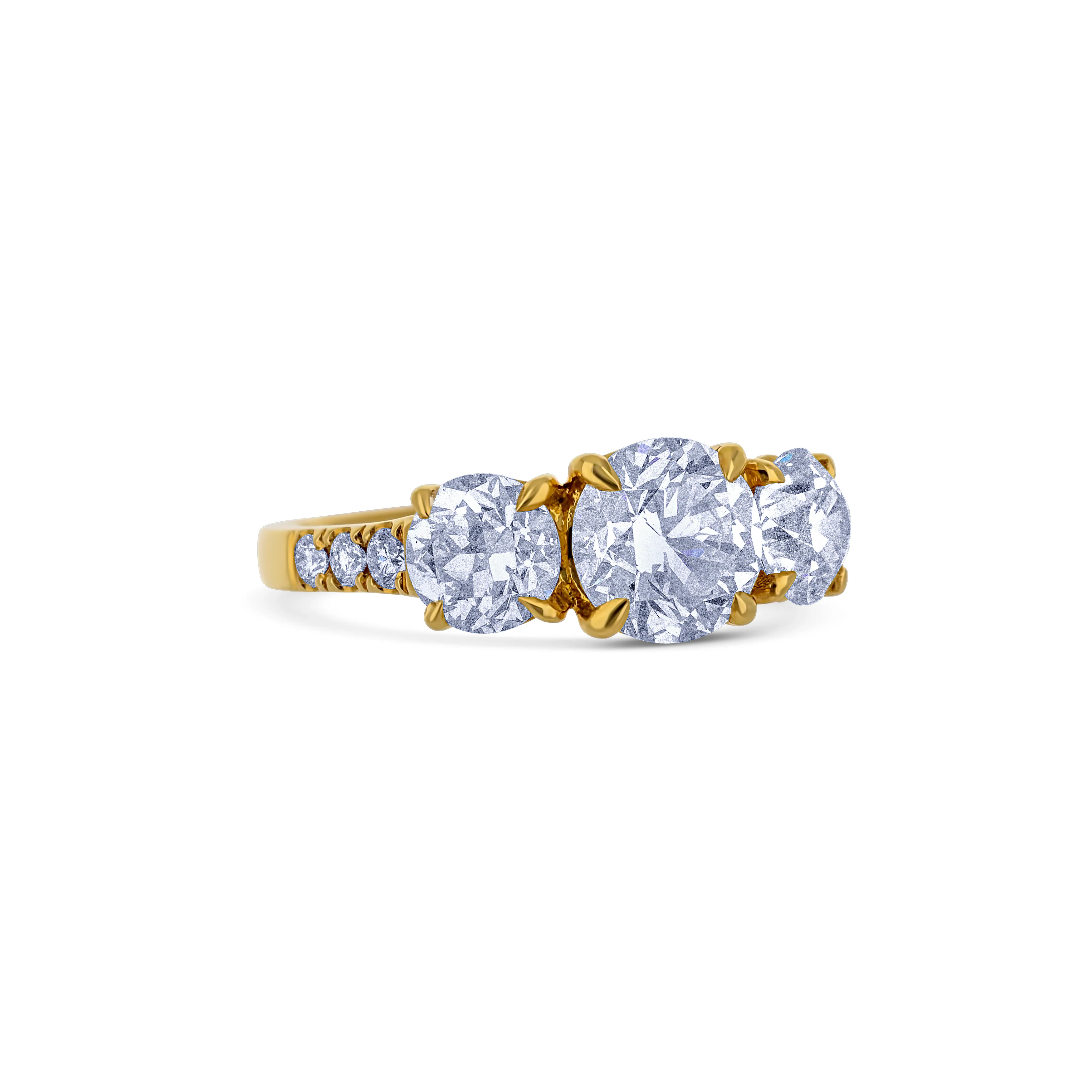 18K Yellow Gold Three Stone Diamond Engagement Ring Size 6.5 - Image 3