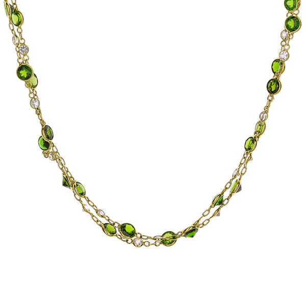 18K Yellow Gold Tsavorite White Sapphire Bezel Set Necklace - Image 2