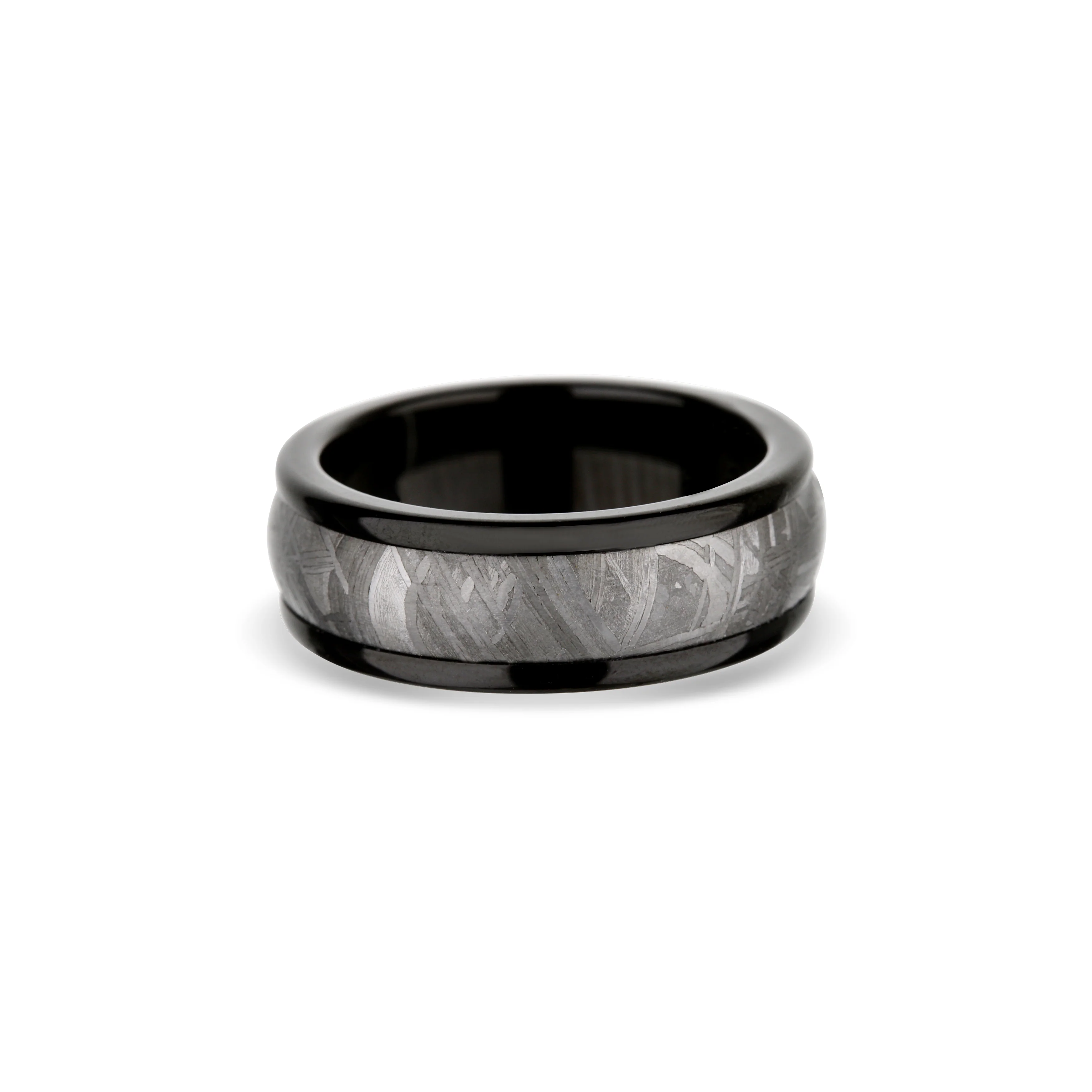 Black Tungsten Meteorite Center Round Edge Wedding Band 8mm - Image 2