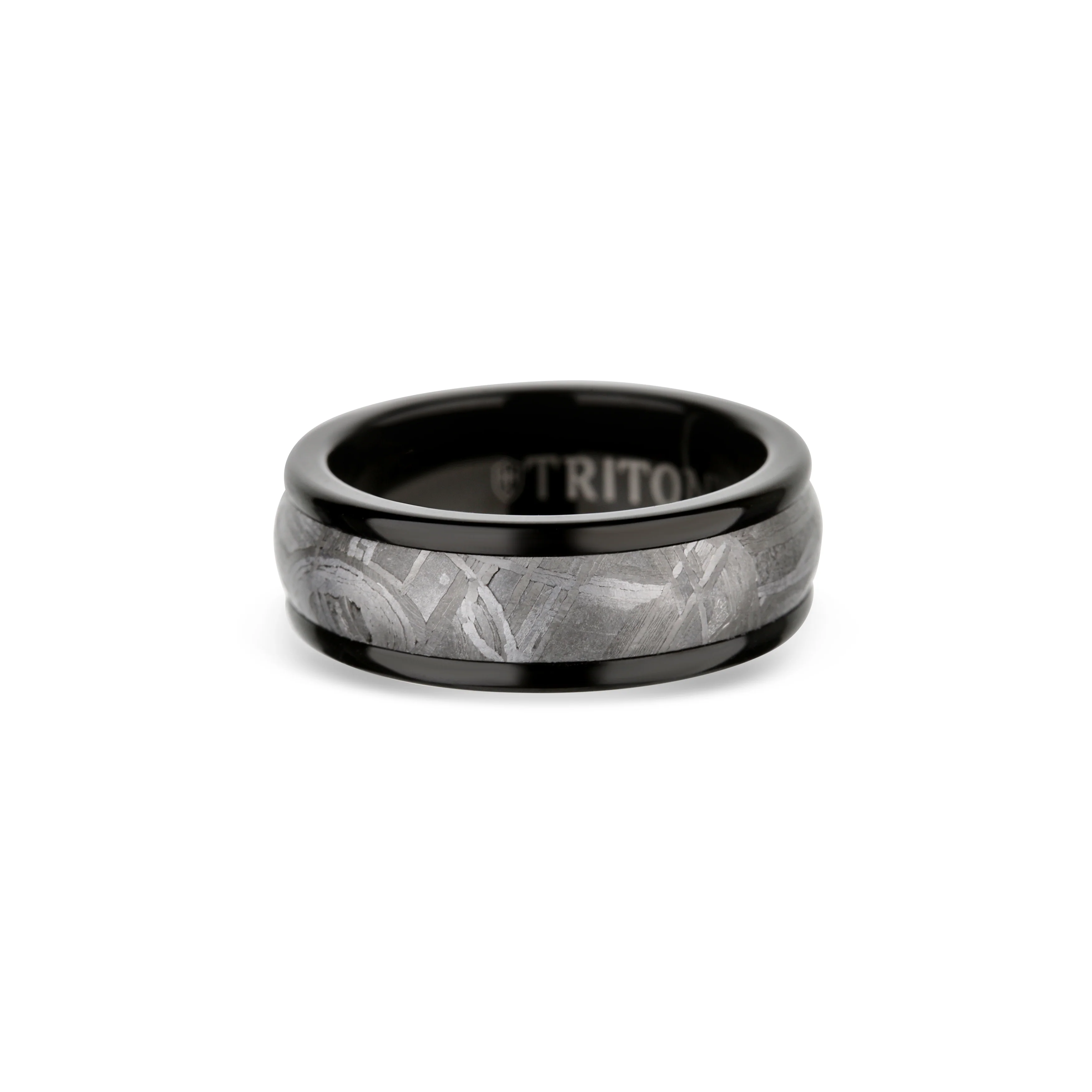 Black Tungsten Meteorite Center Round Edge Wedding Band 8mm - Image 3