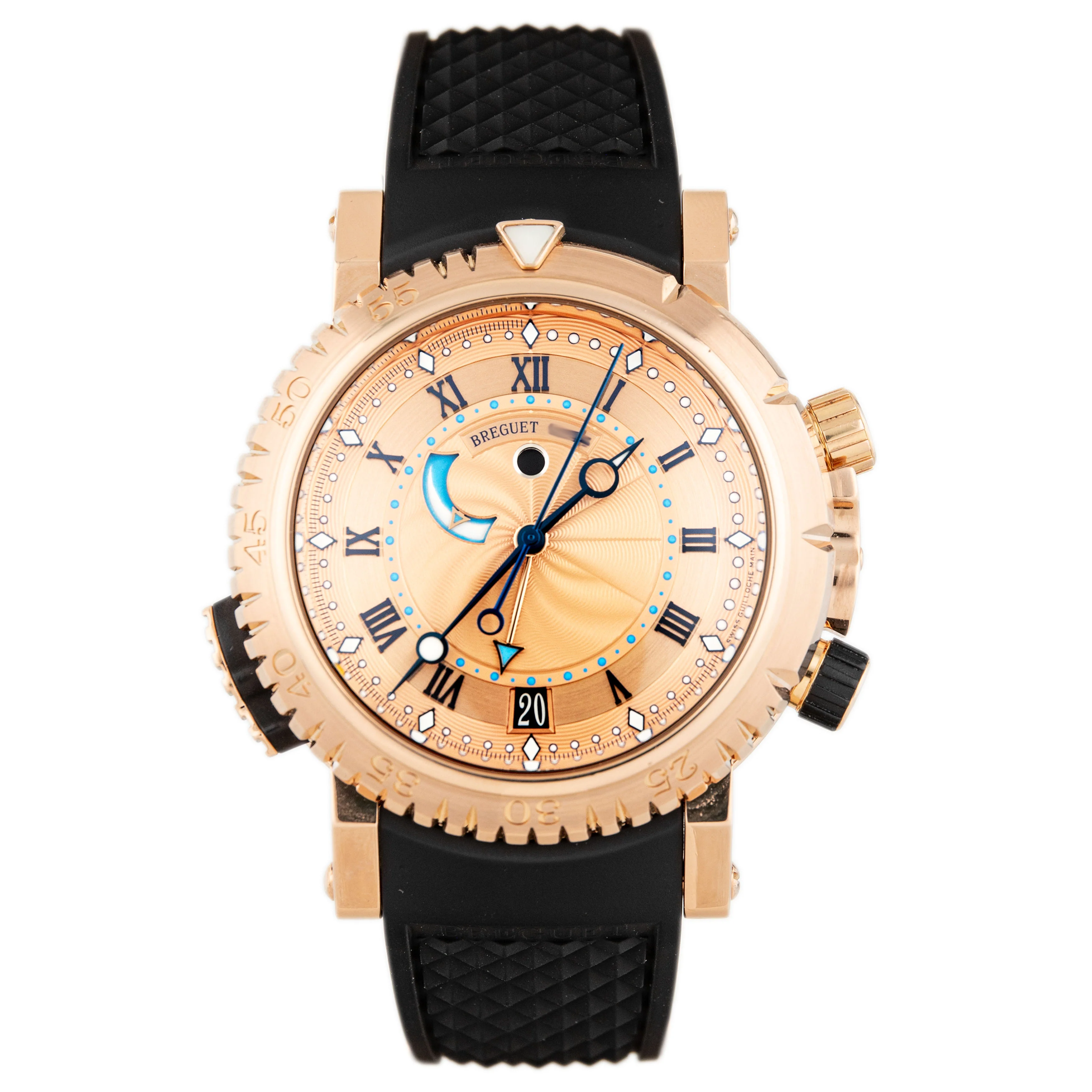 Breguet Marine Royal Alarm Rose Gold Rubber Gold Dial 45mm 5847