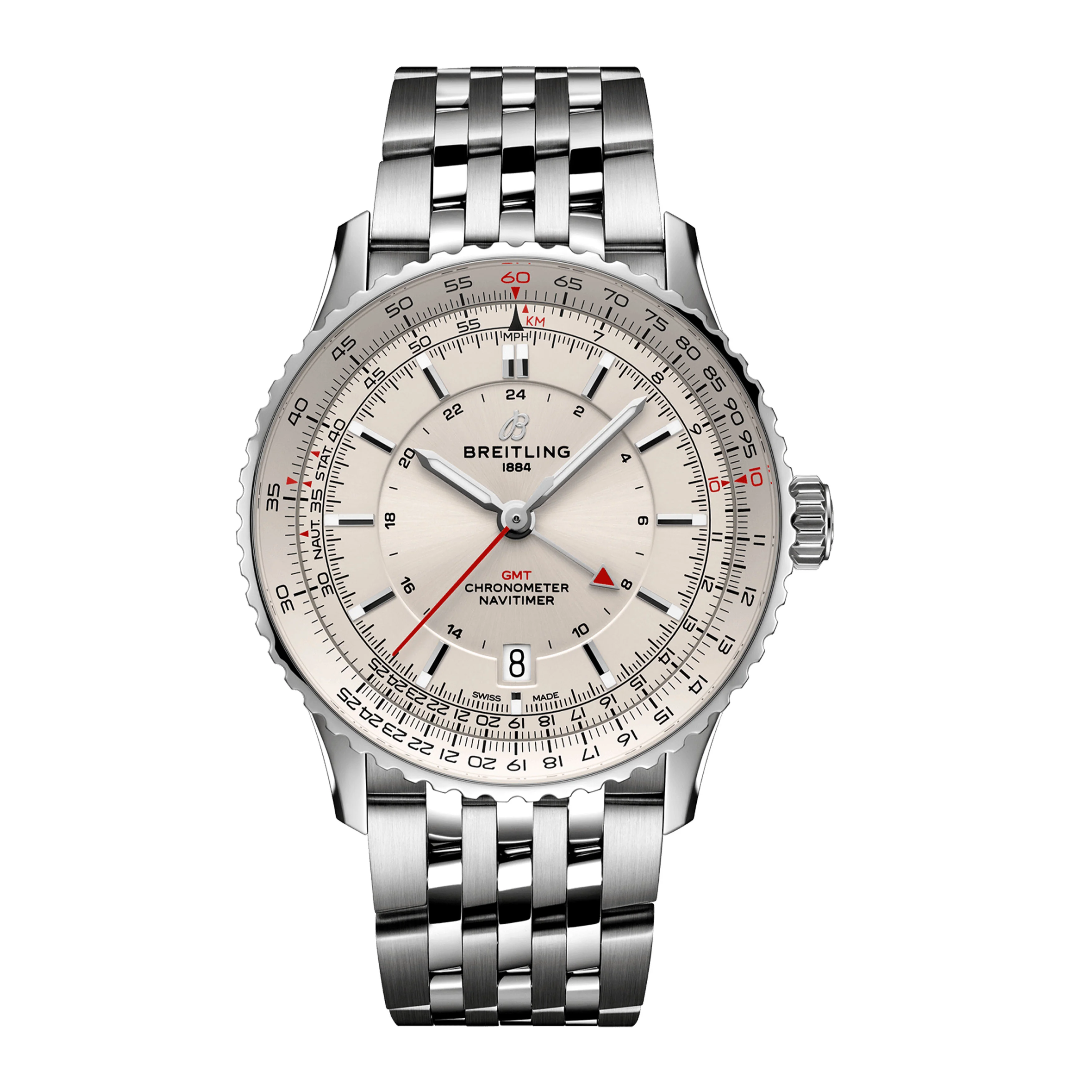 Breitling Navitimer Automatic GMT 41 Watch, 41mm Silver Dial, A32310211G1A1