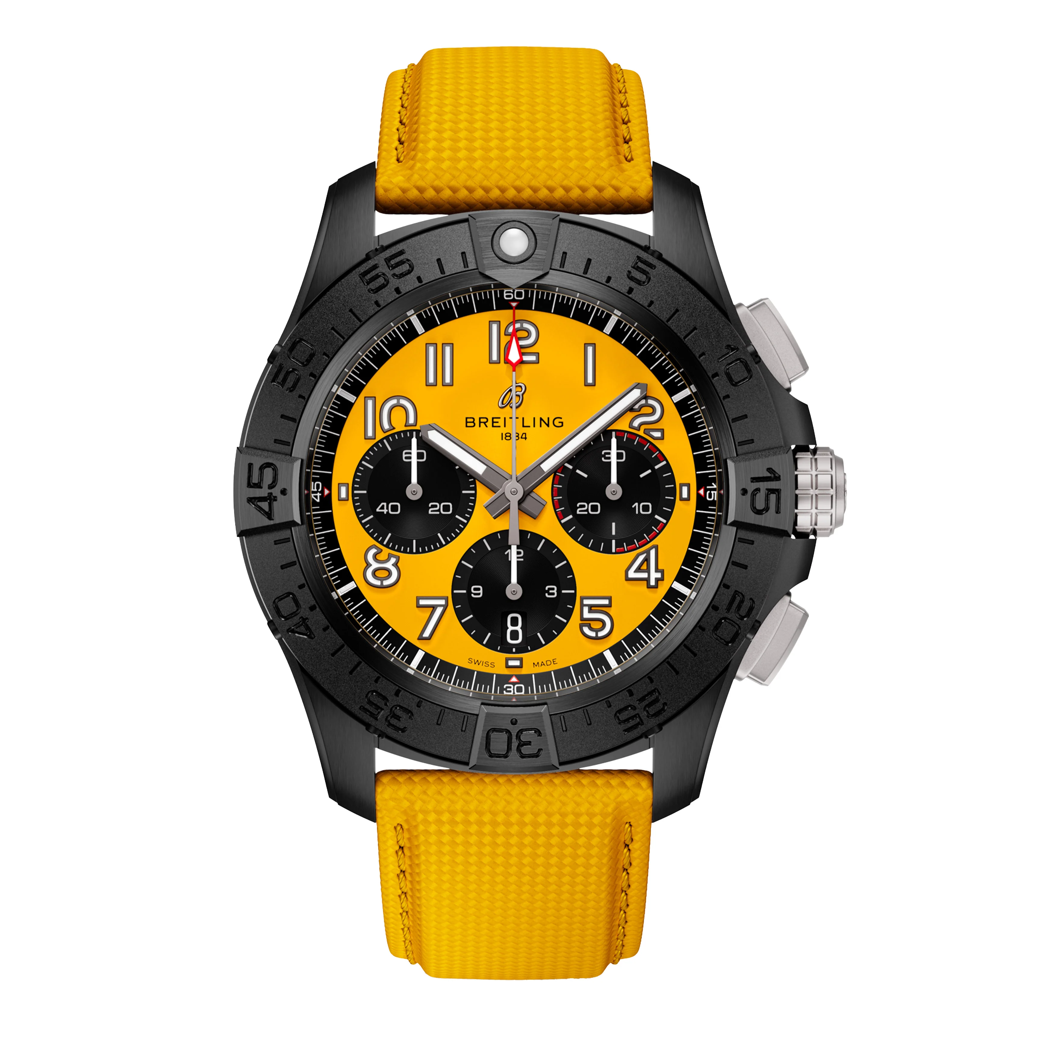 Breitling  Avenger B01 Chronograph 44 Night Mission Watch, 44mm Yellow Dial, SB0147101I1X1