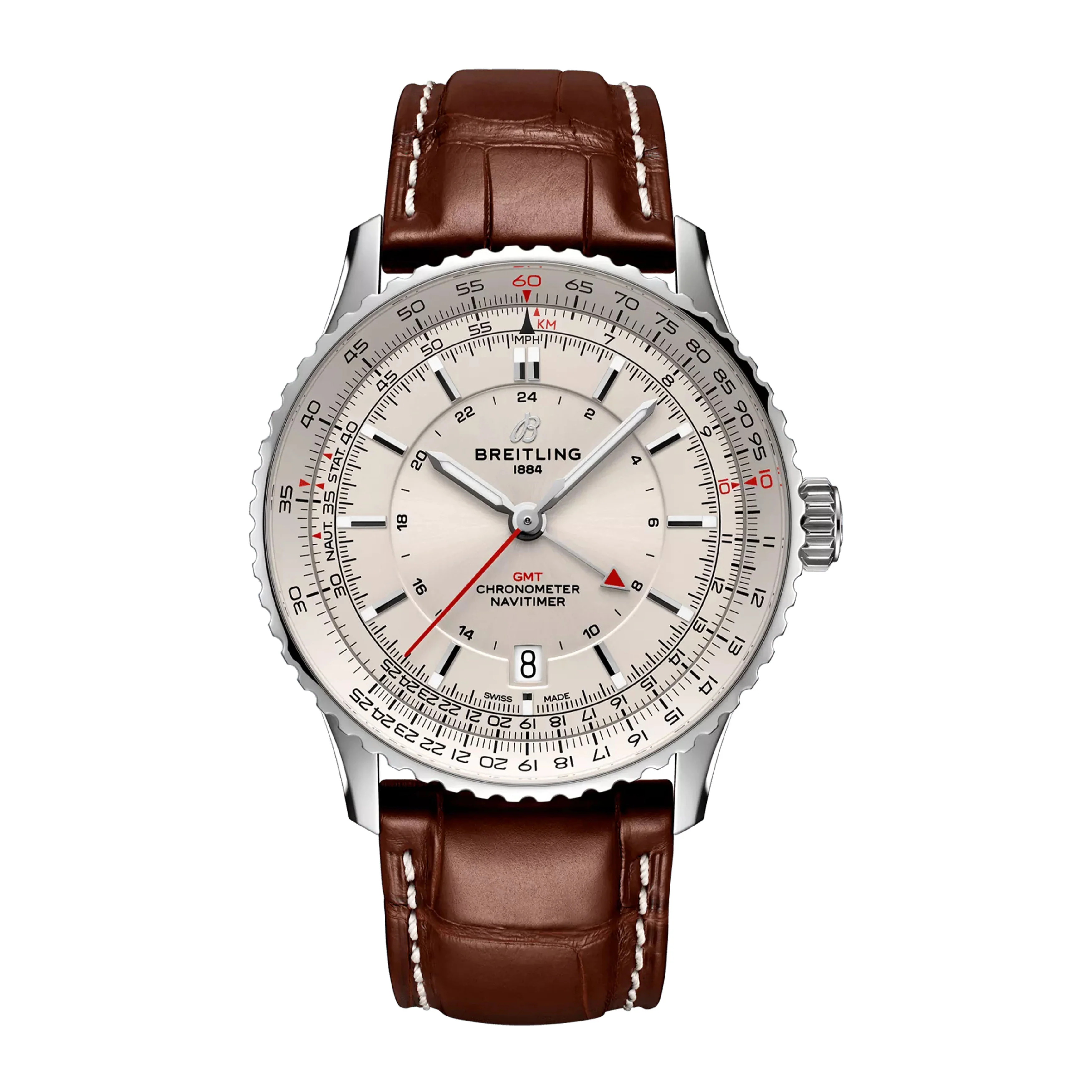 Breitling Navitimer Automatic GMT 41 Watch, 41mm Silver DIal, A32310211G1P1