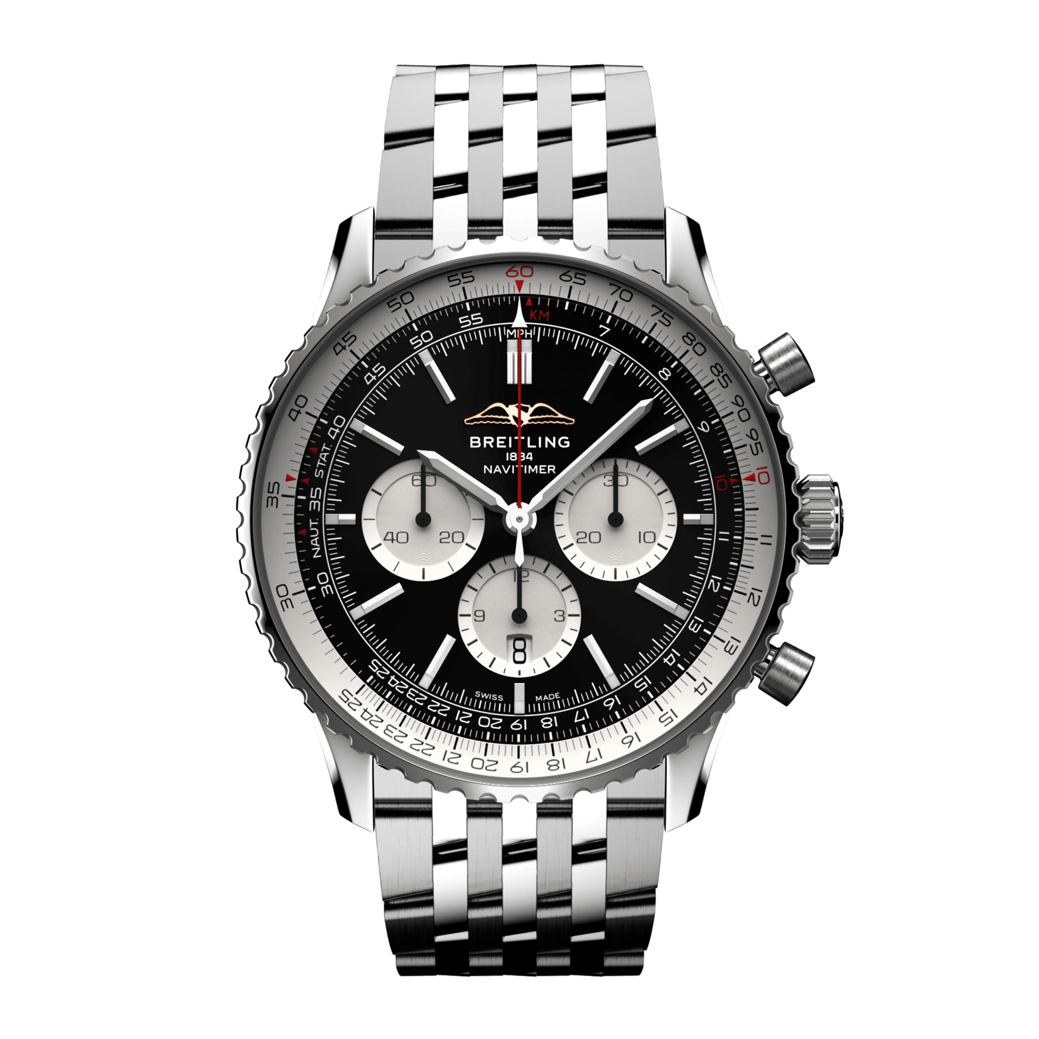 BREITLING NAVITIMER B01 CHRONOGRAPH WATCH, 46MM BLACK DIAL, AB0137211B1A1