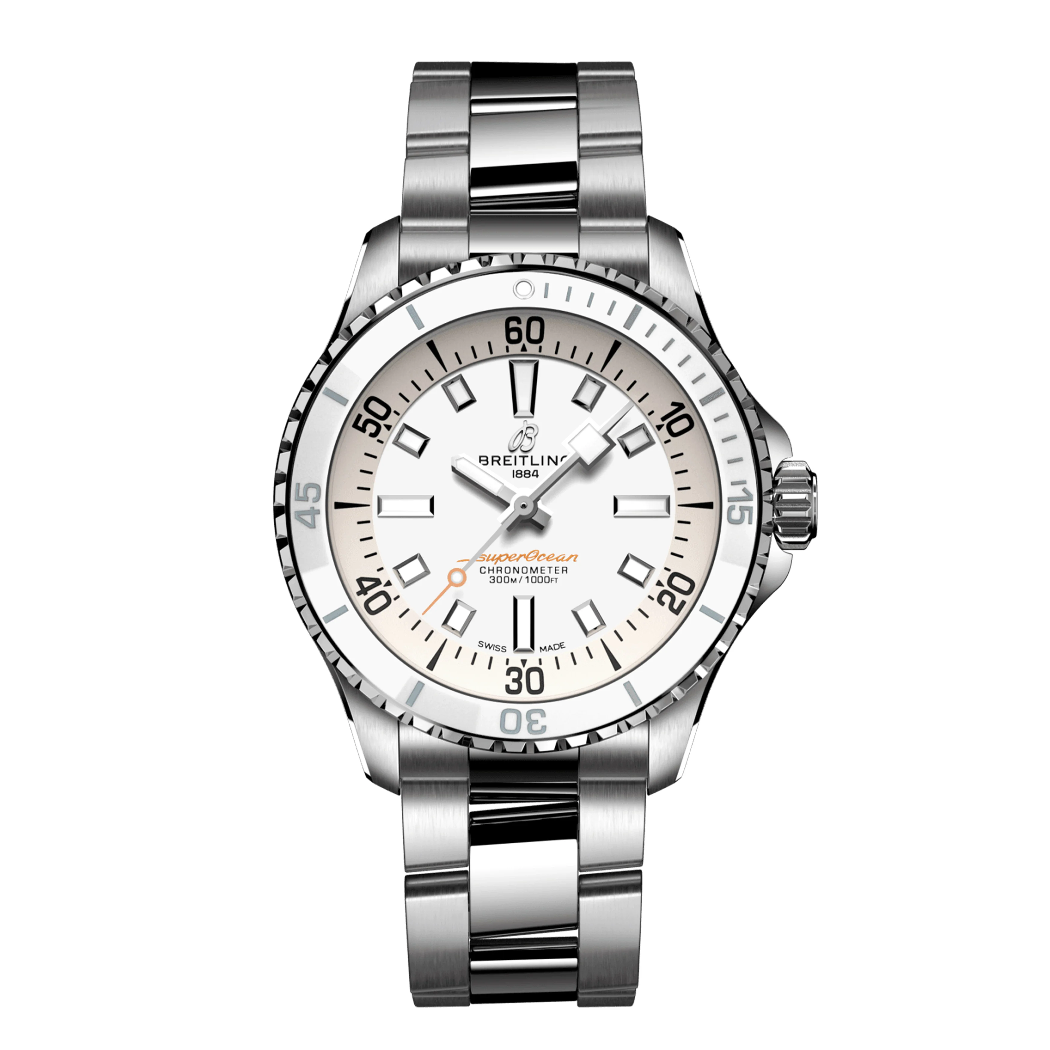 BREITLING SUPEROCEAN AUTOMATIC WATCH, 36MM WHITE DIAL, A17377211A1A1