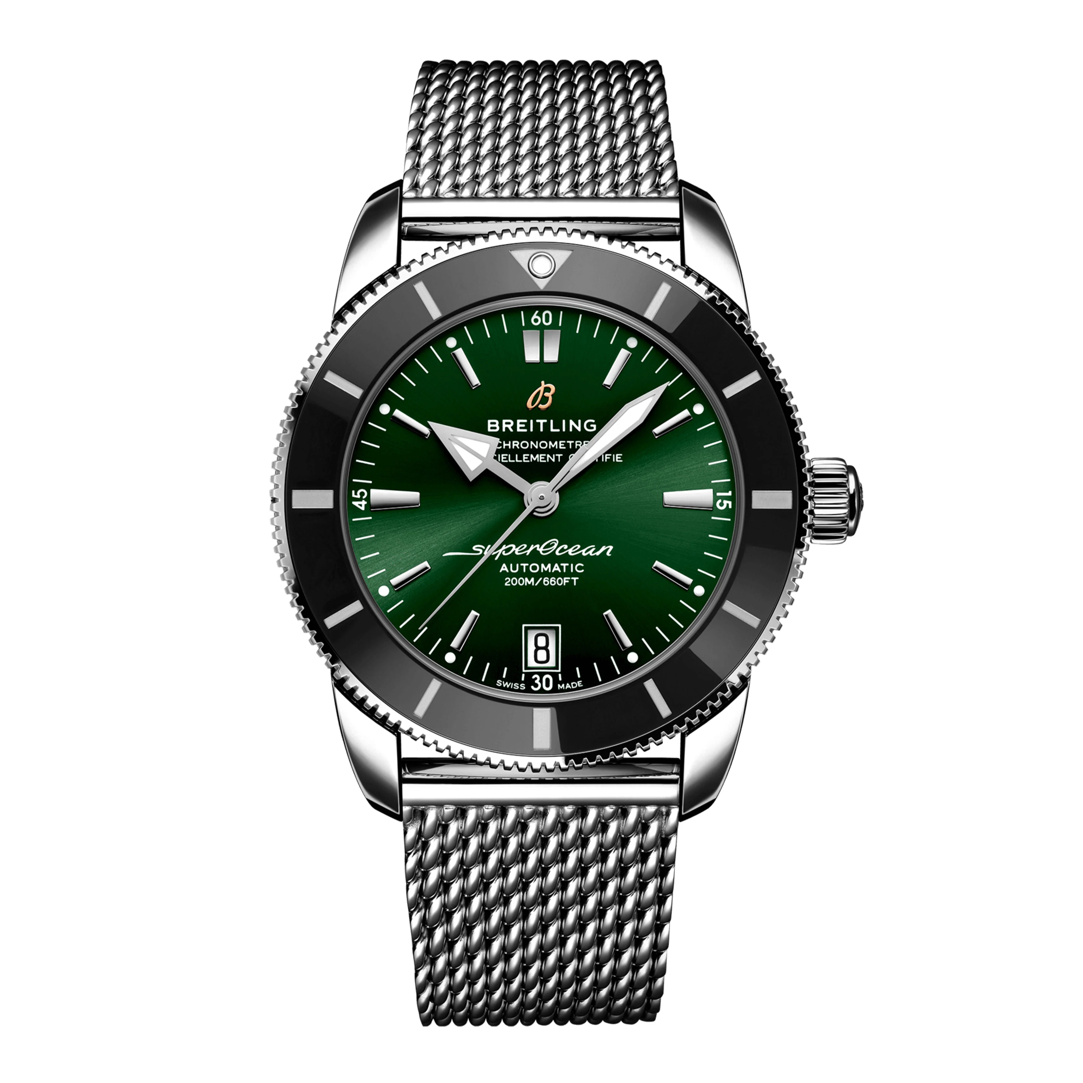 BREITLING SUPEROCEAN HERITAGE B20 AUTOMATIC WATCH, 42MM GREEN DIAL, AB2010121L1A1