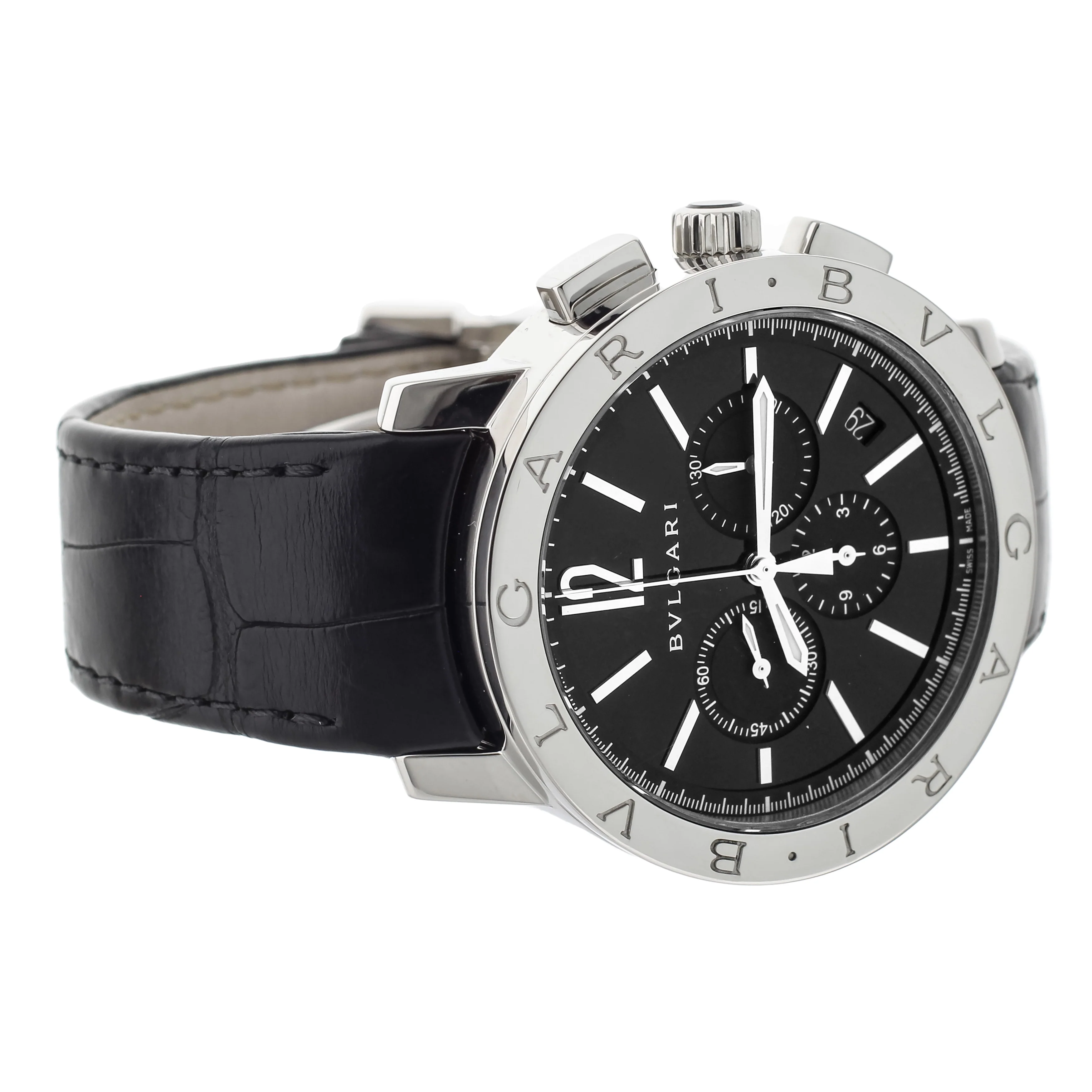 Bulgari Bulgari Chronograph Stainless Steel Black Dial Alligator 41mm BB41SCH - Image 4